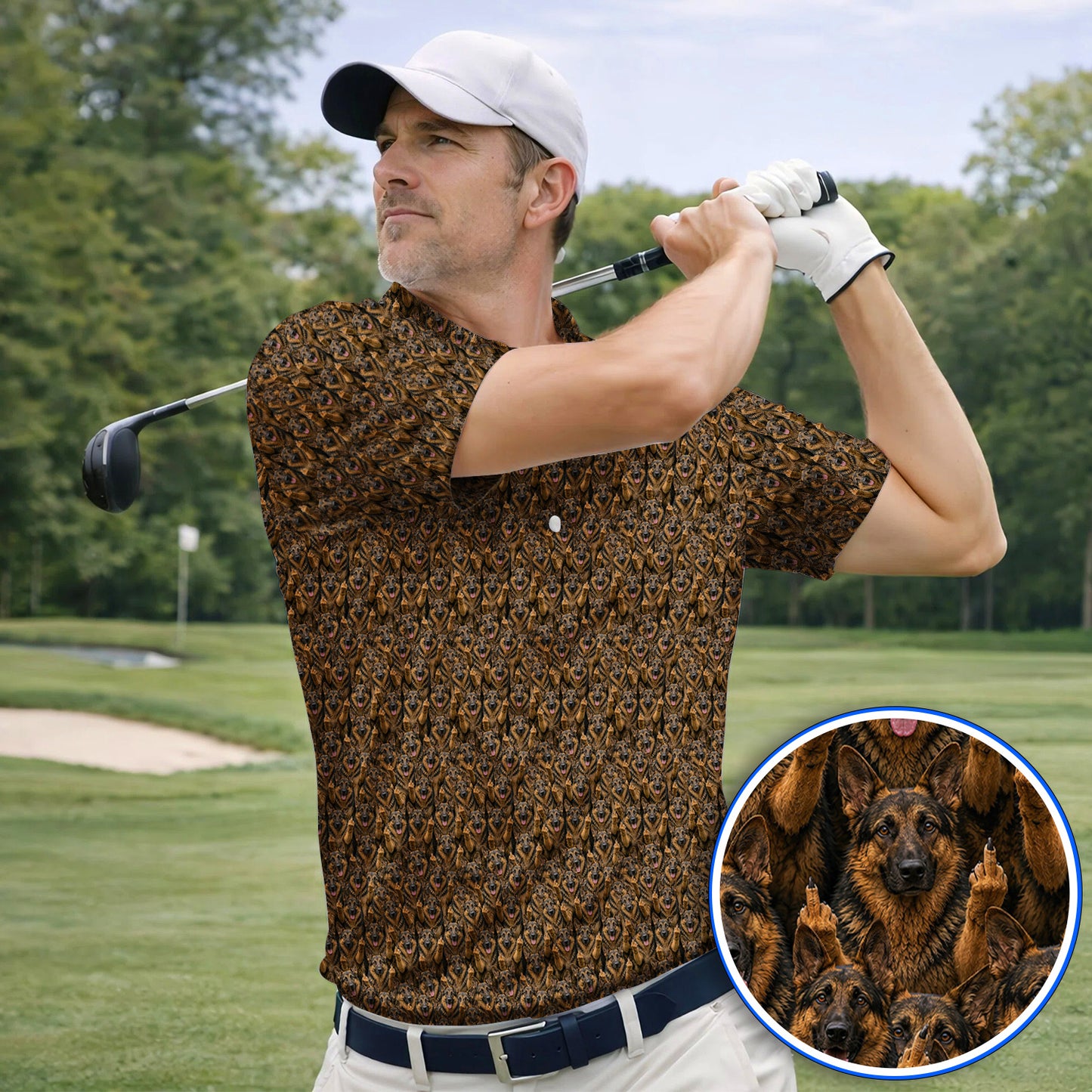 German Shepherd Pattern Golf Polos, Funny German Shepherd Shirt, Dog Lover Golf Gift