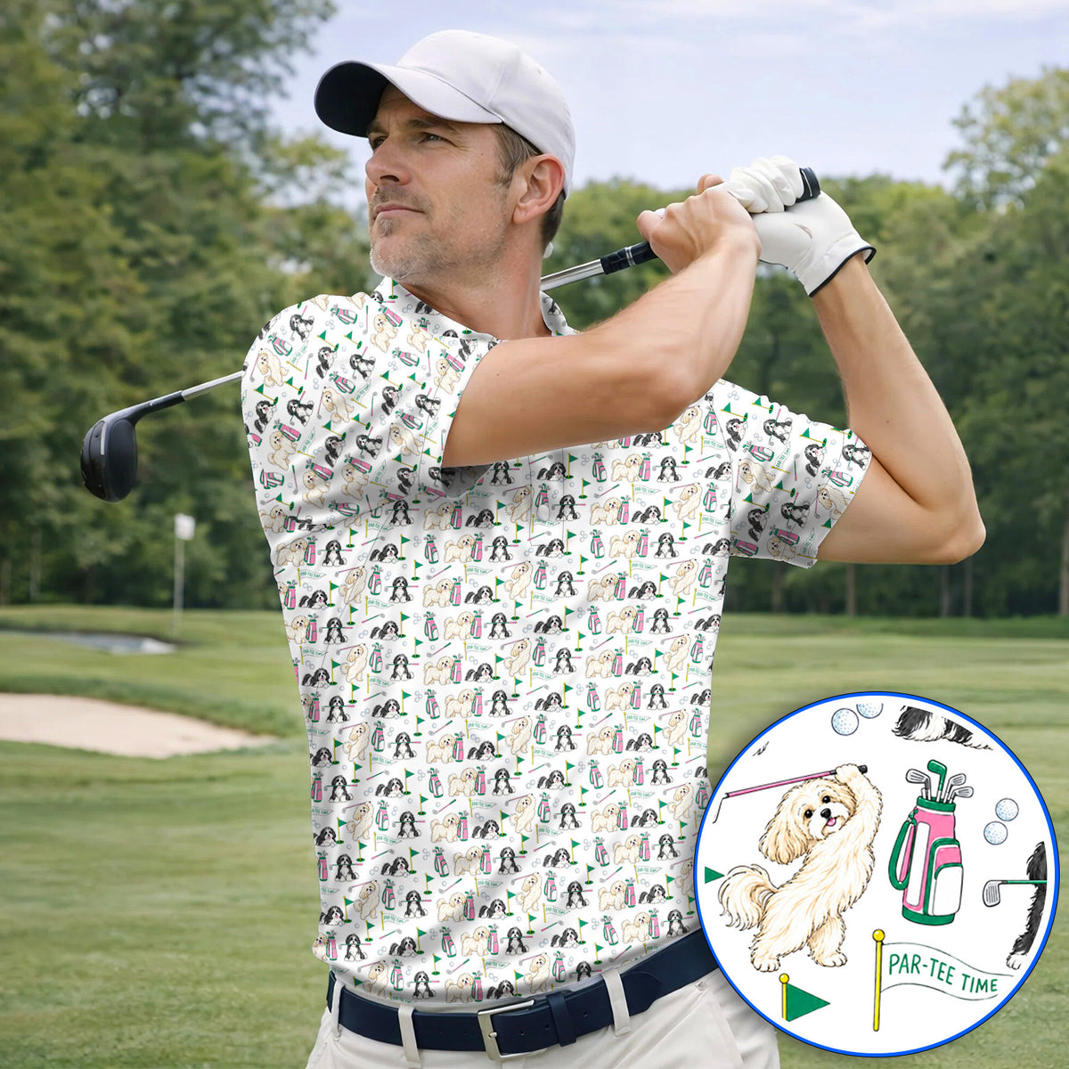 Havanese Pattern Golf Polos, Cute Havanese Golf Shirt, Crazy Golf Gift for Golfer