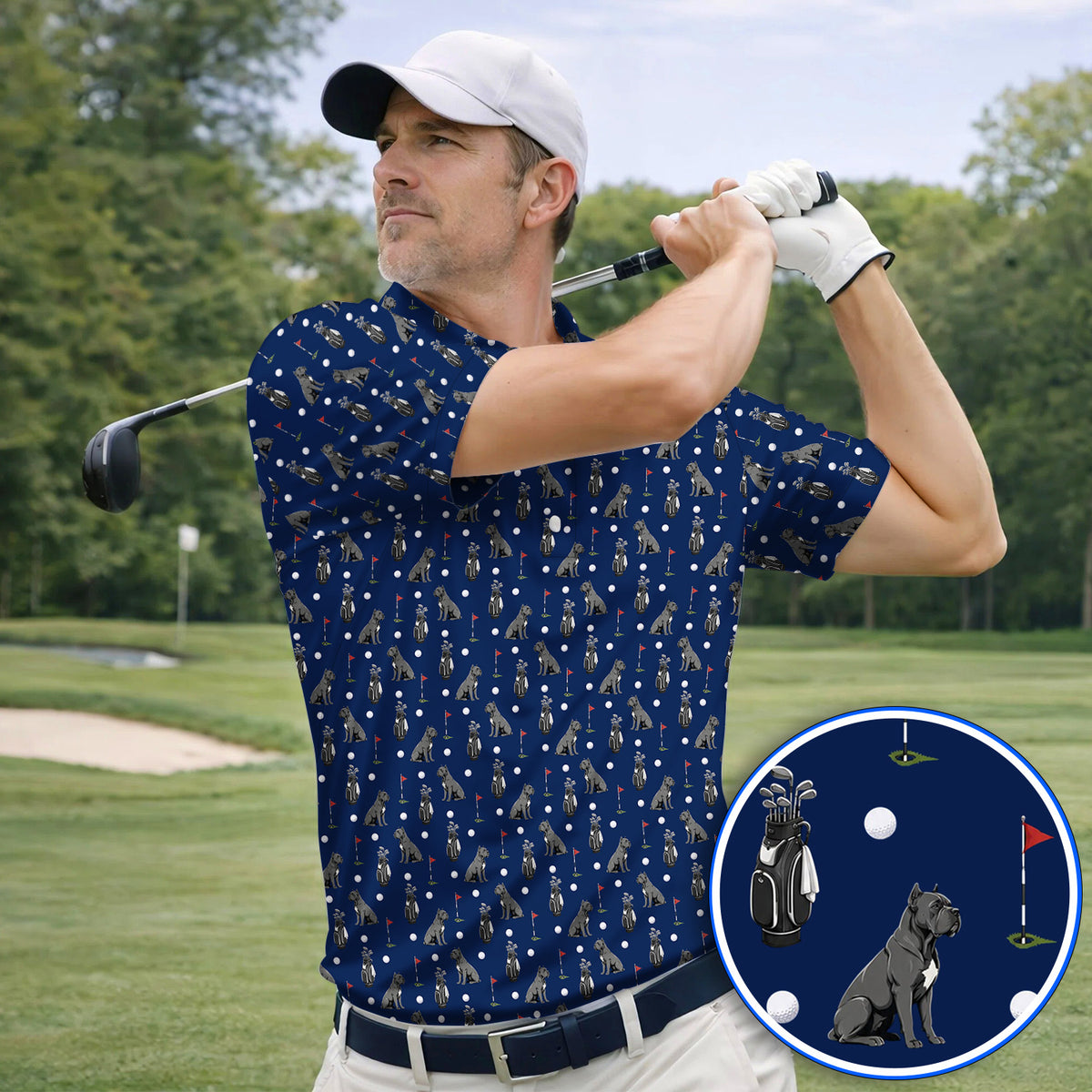 Funny Cane Corso Pattern Golf Shirt, Black Cane Corso Golf Polos for Dog Lovers, Golf Gift for Golfers