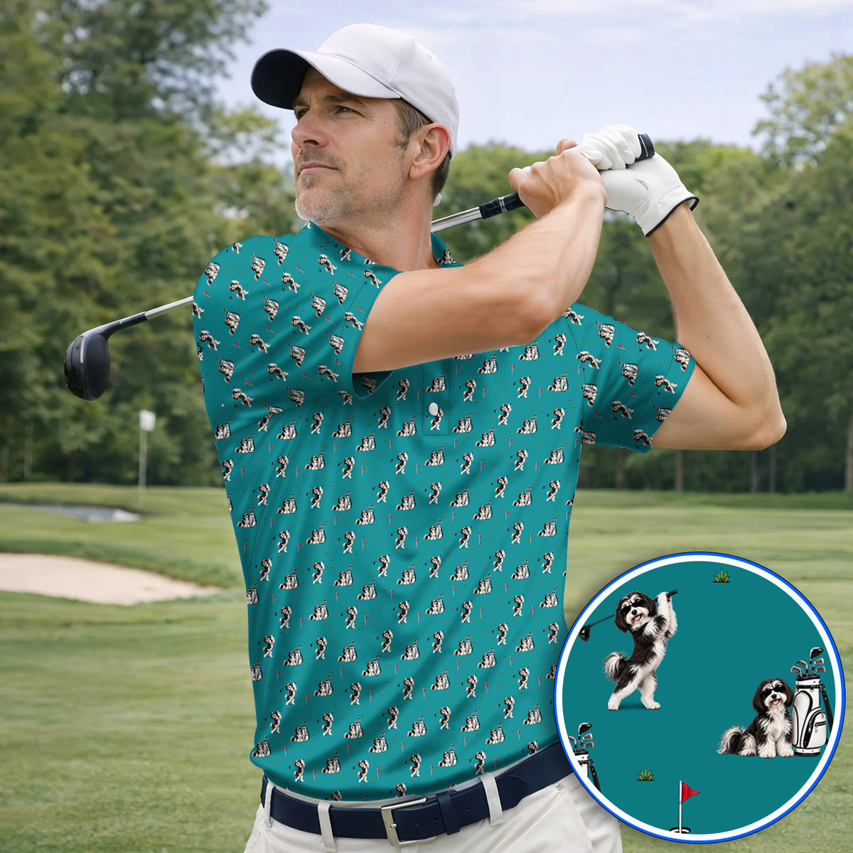 Havanese Pattern Golf Polos, Havanese Golf Shirt, Funny Golf Gift for Golfer