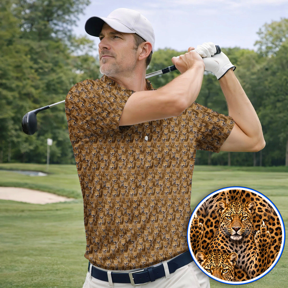 Funny Leopard Golf Shirt, Bold Leopard Pattern Golf Polos, Wild Safari Gift For Golf Lovers