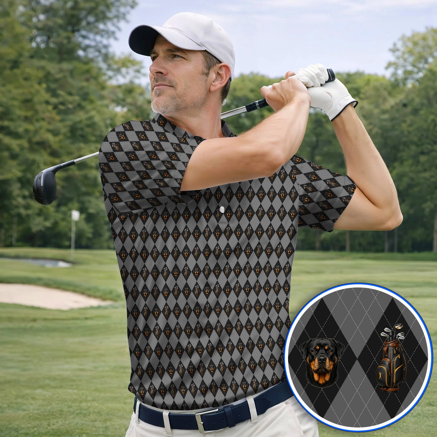Rottweiler Argyle Pattern Golf Polos, Crazy Rottweiler Golf Shirt, Dog Lover Golf Gift