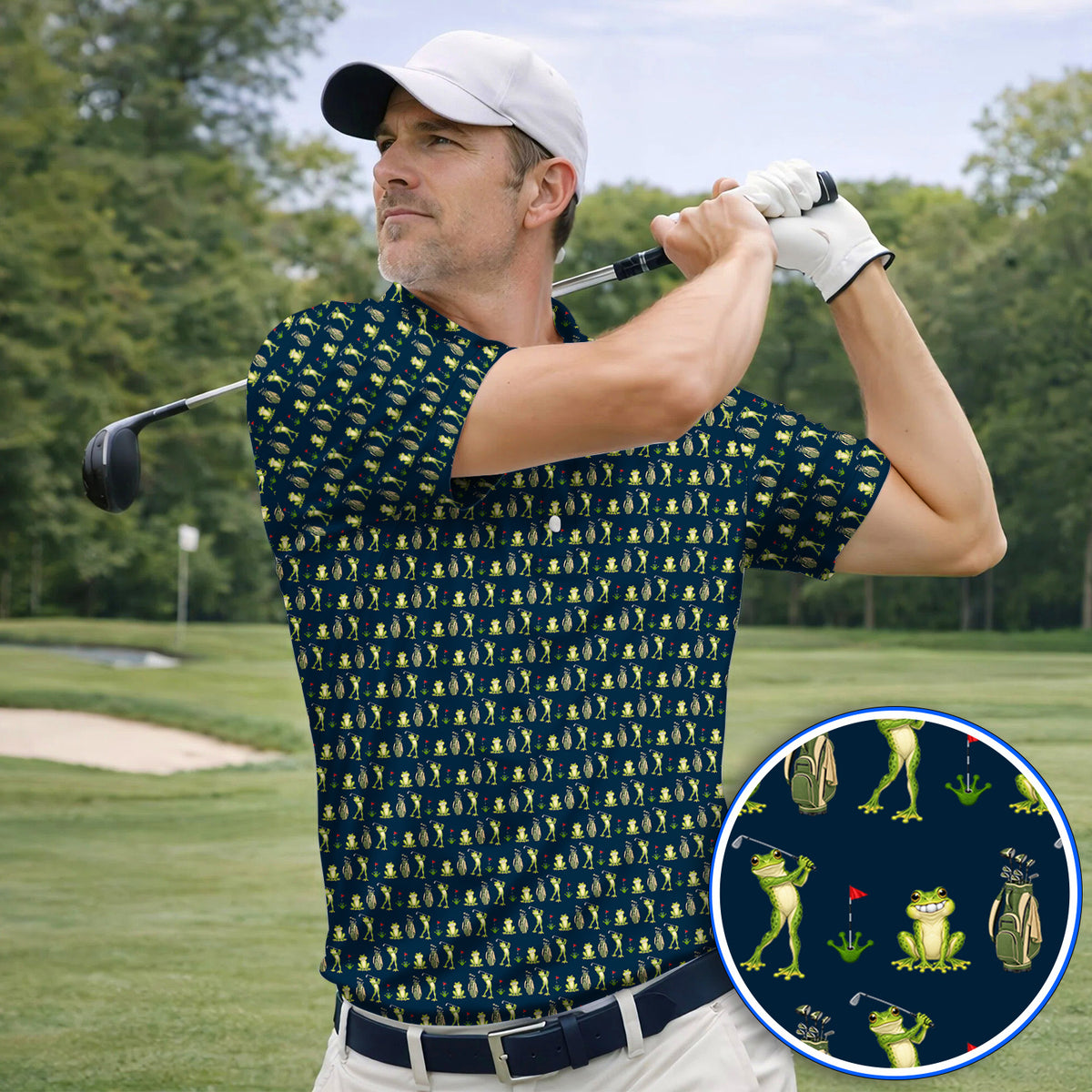 Frog Golf Shirt, Cute Frog Golf Pattern Polos, Crazy Golf Gift For Golfers