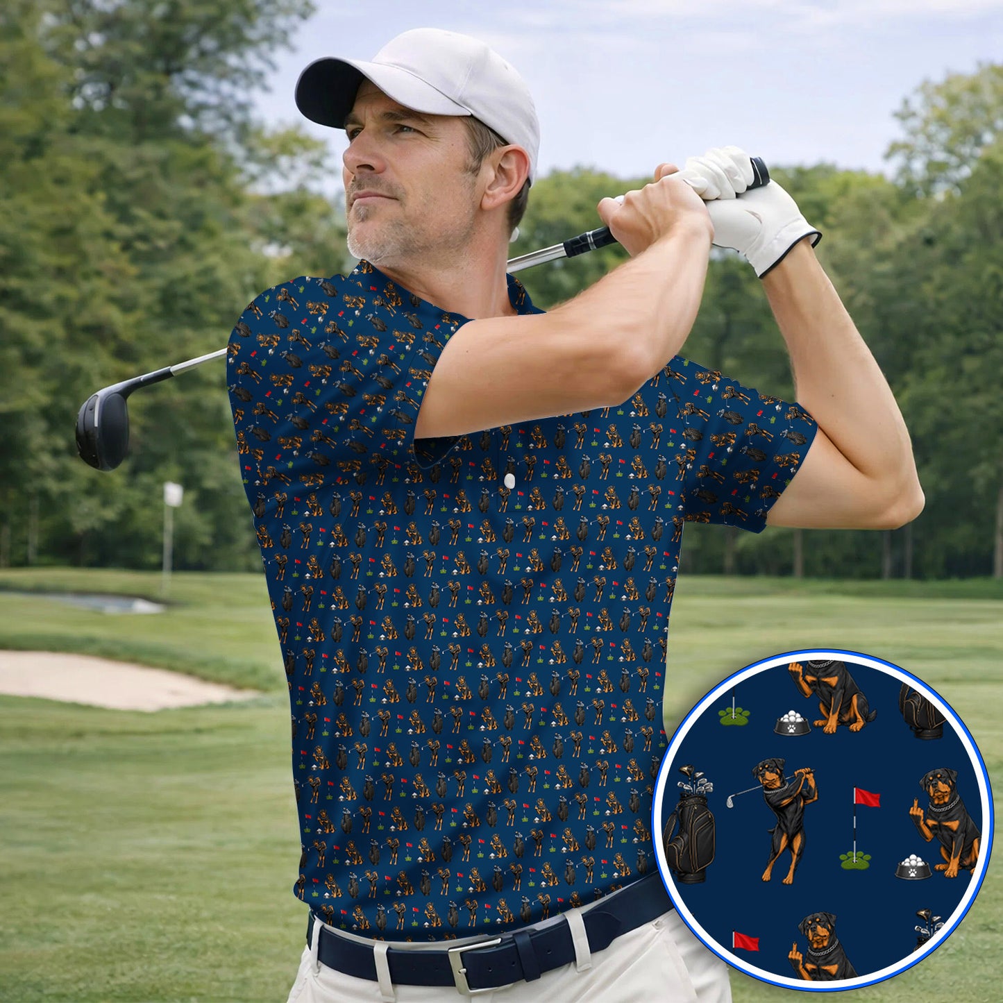 Funny Rottweiler Golf Polos, Rottweiler Pattern Golf Polos, Dog Dad Golf Shirt