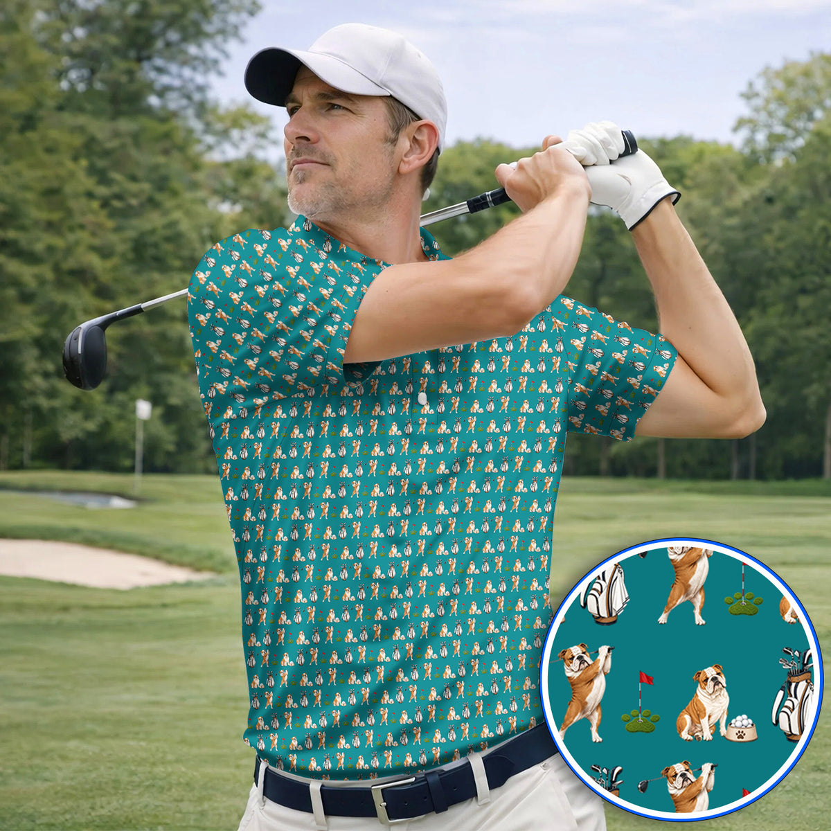 Bulldog Golf Pattern Polos, English Bulldog Golf Shirt, Funny Dog Golf Gift