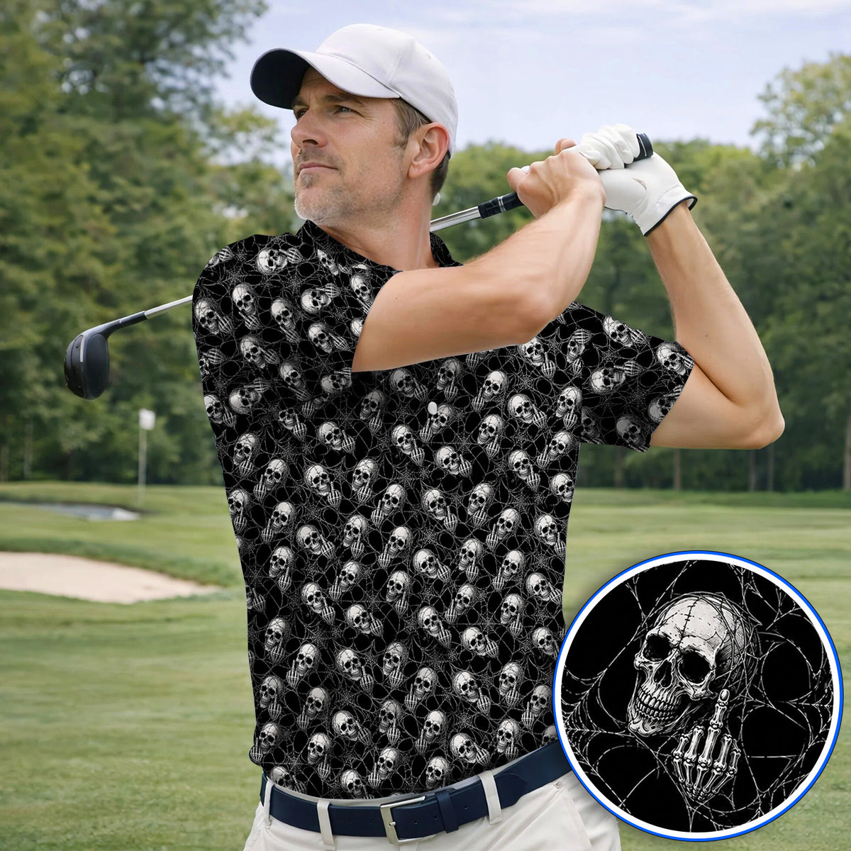 Crazy Skull Pattern Golf Polos, Skeleton Golf Shirt, Unique Golf Gift For Golfer