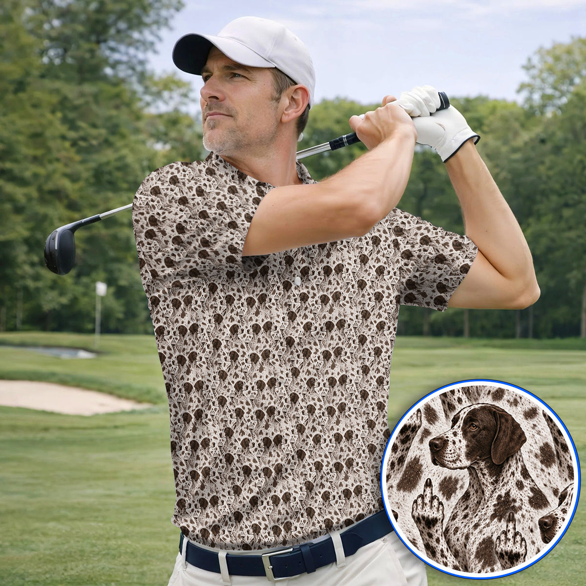 German Shorthaired Pointer Golf Polos, Pointer Pattern Golf Shirt, Funny Golf Gift For Golfer