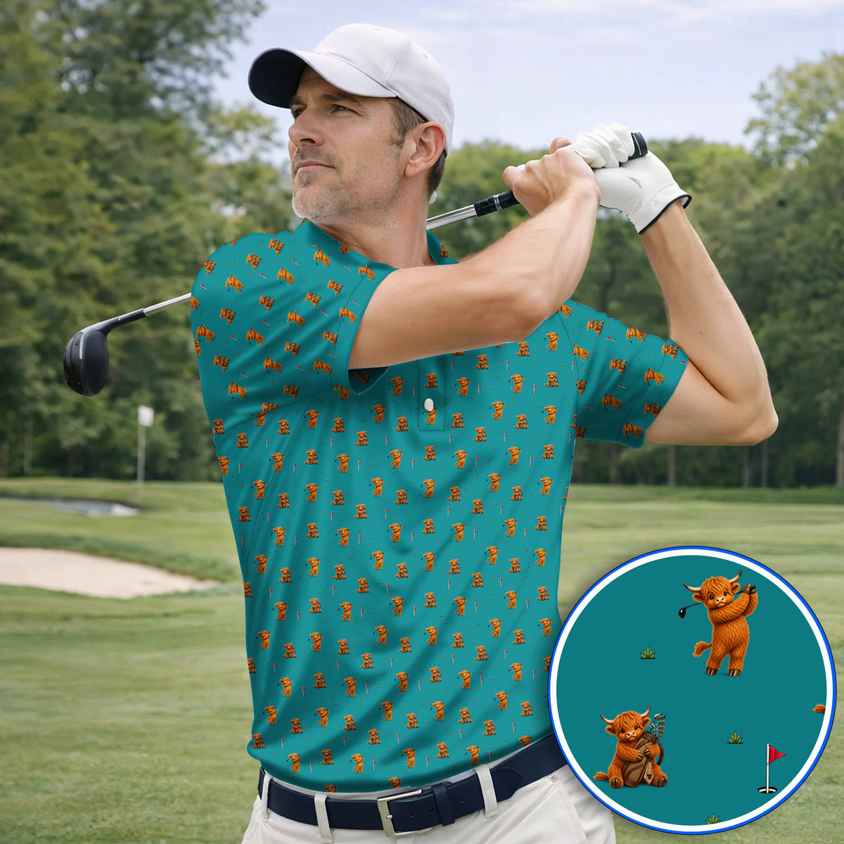 Highland Cow Swing Polos, Highland Cow Golfer Shirt, Crazy Golf Gift For Golfer