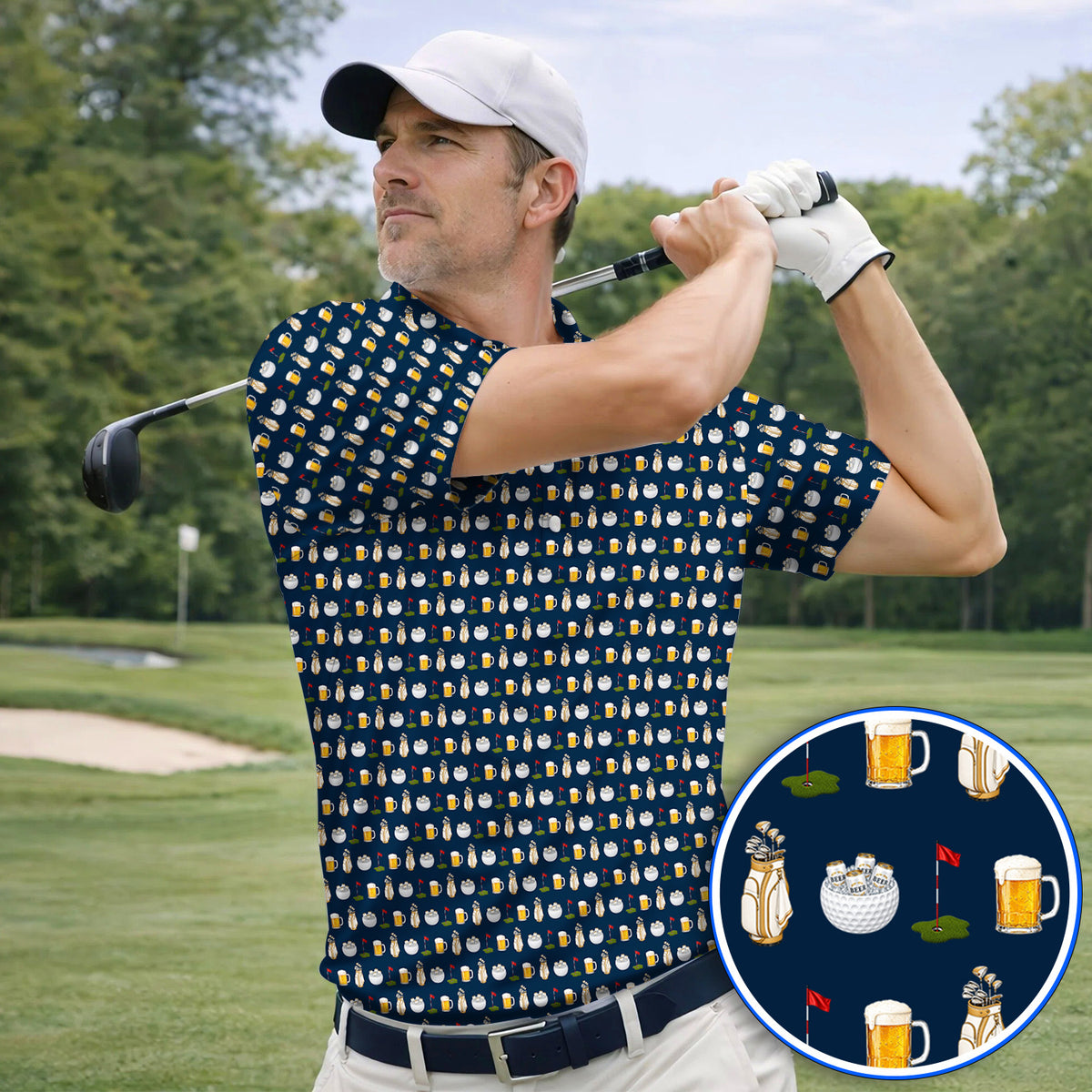 Crazy Beer Pattern Golf Polos, Beers Golf Shirt, Golf Gift For Golfer