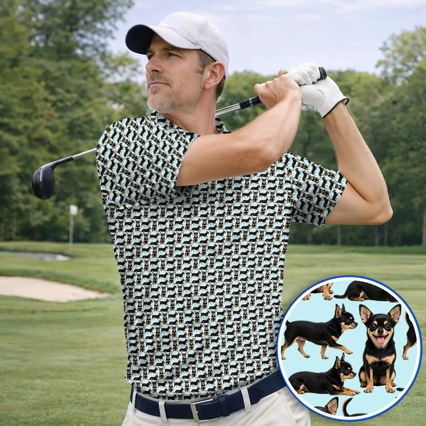 Funny Black Chihuahua Golf Shirt, Cute Chihuahua Golf Pattern Polos, Dog Lovers Golf Gift For Golfer