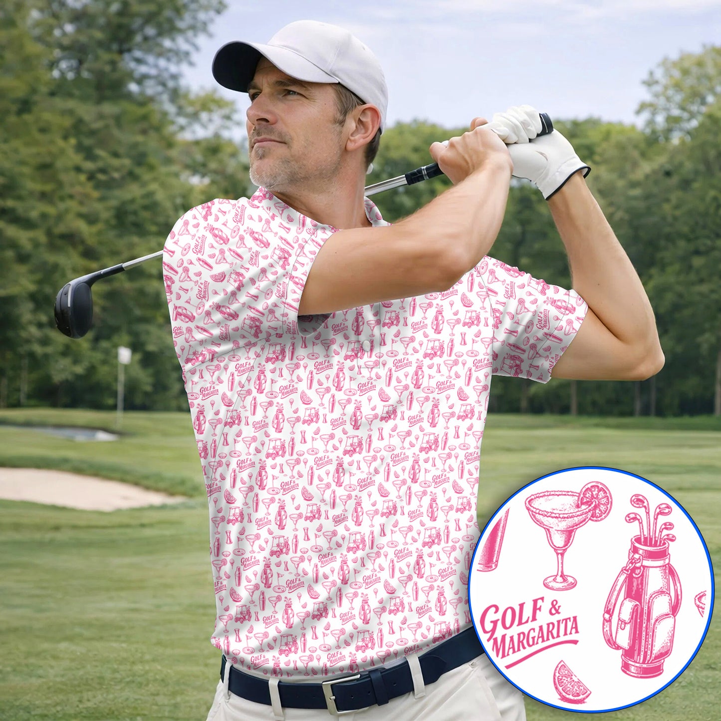 Golf & Margarita Pattern Golf Polos , Margarita Lover Golf Shirt, Funny Golf Gift For Golfer