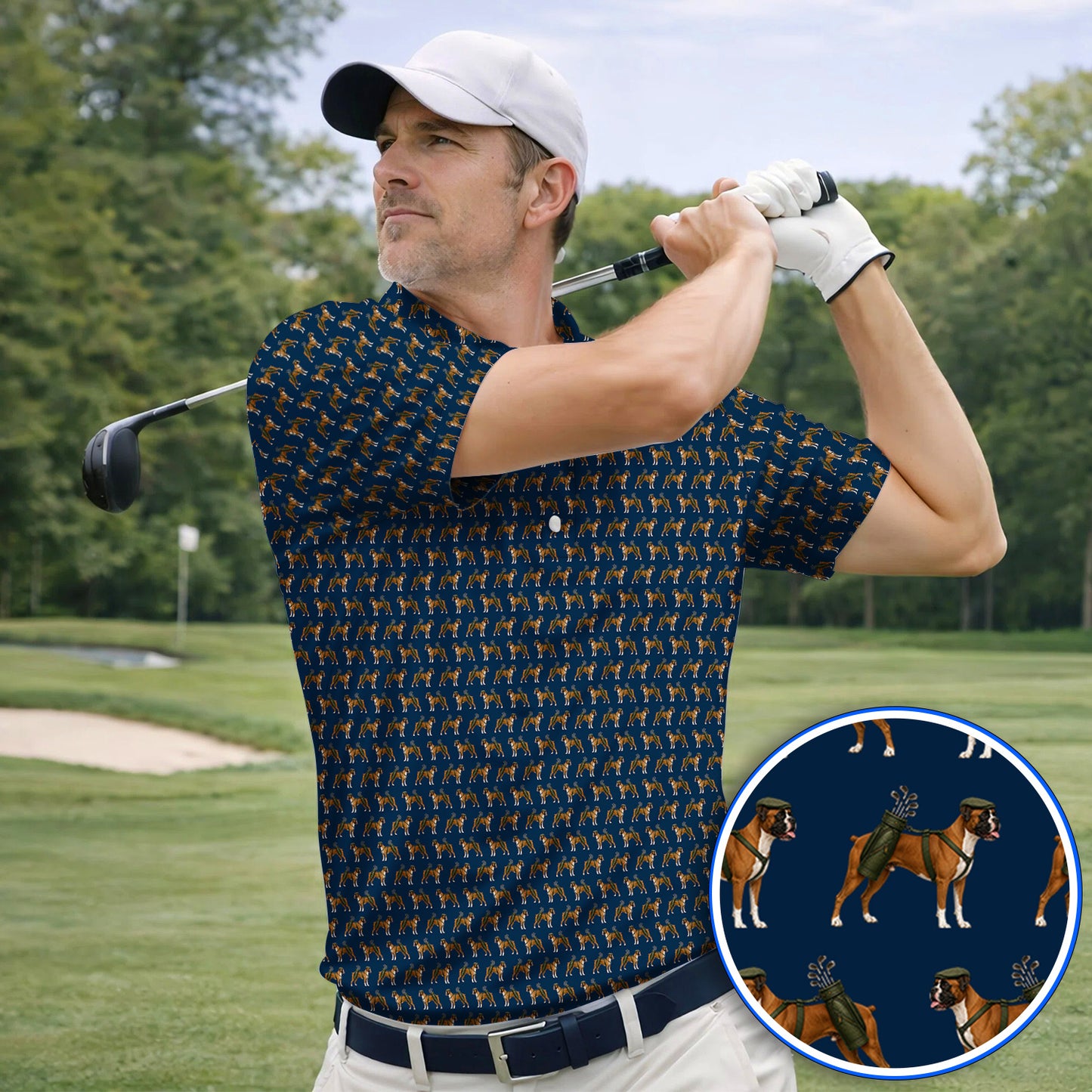 Boxer Dog Golf Polos, Boxer Pattern Golf Shirt for Golfer, Golf Gift For Dog Owners