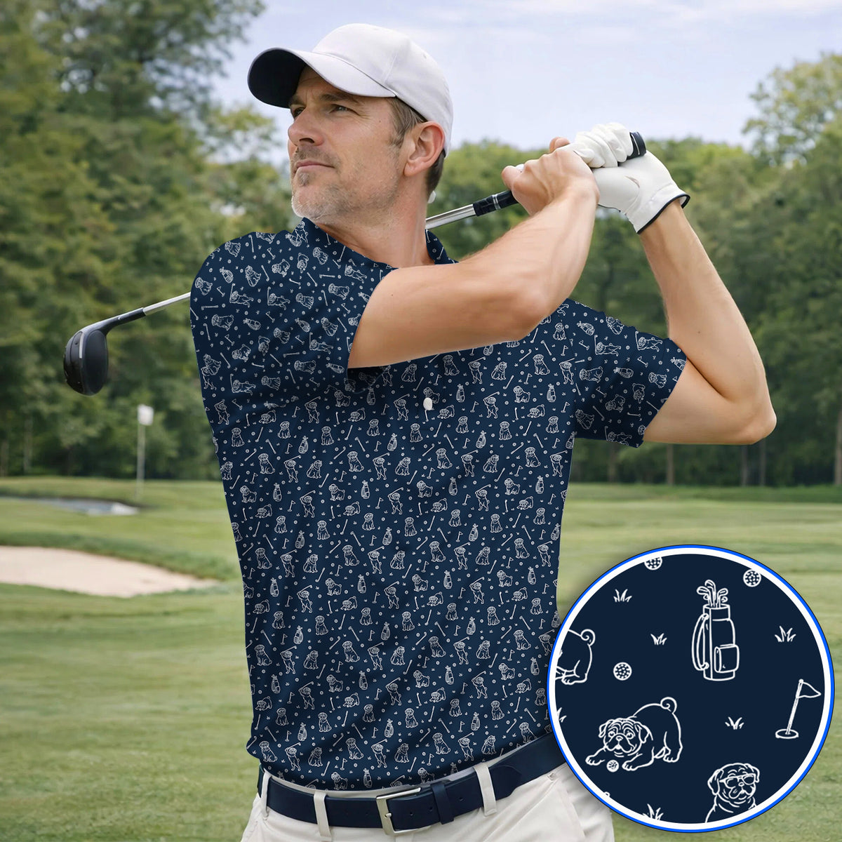 Crazy Pug Golf Shirt, Pug Pattern Golf Polos For Dog Lovers, Golf Gift For Golfers