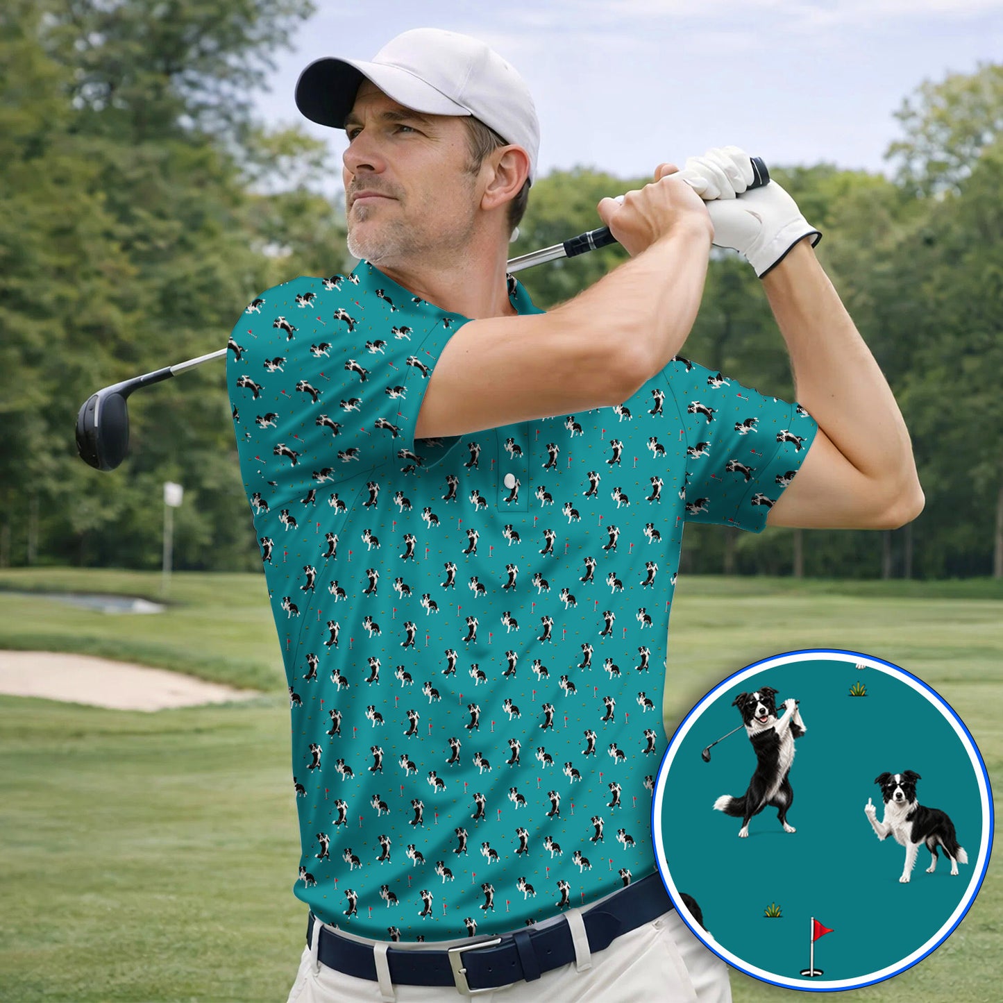 Border Collie Golf Polos, Border Collie Pattern Golf Shirt For Golfer, Funny Golf Gift For Dog Lover