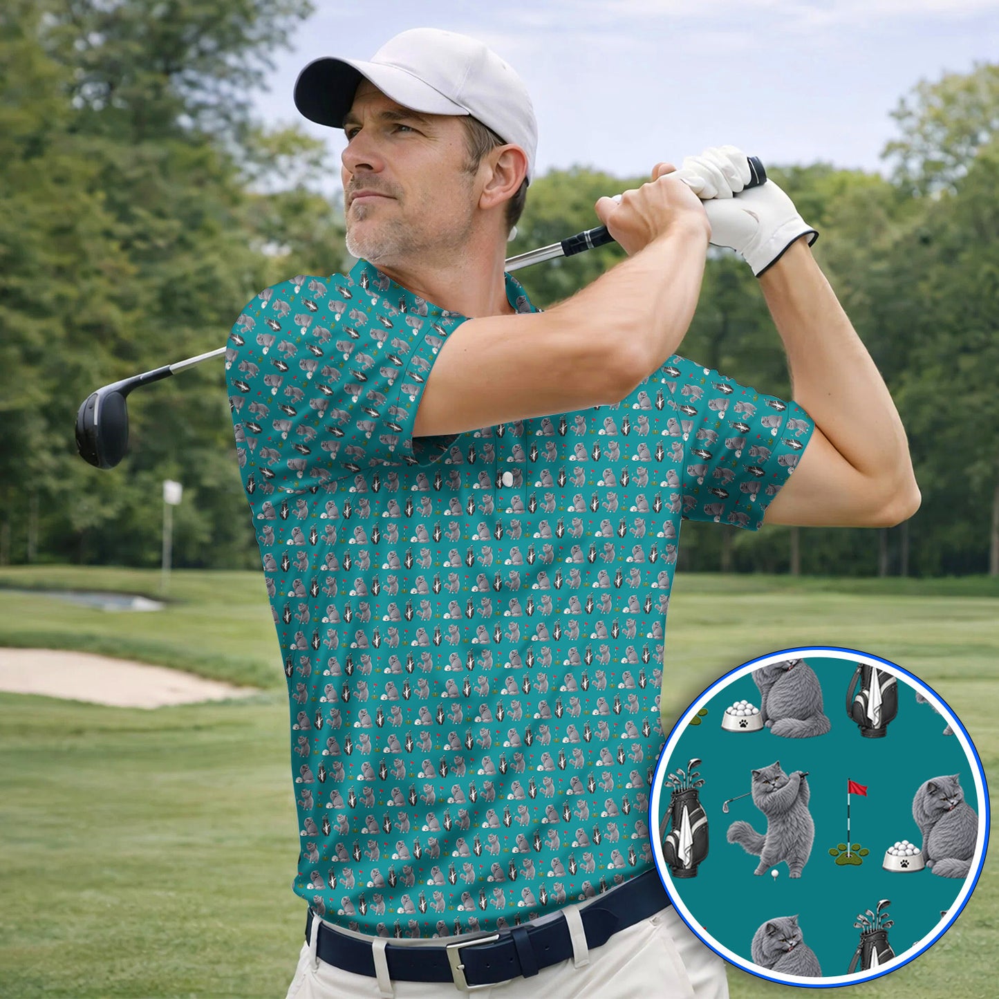 British Shorthair Golf Polos, Cute British Shorthair Pattern Golf Shirt, Golf Gift for Cat Lovers