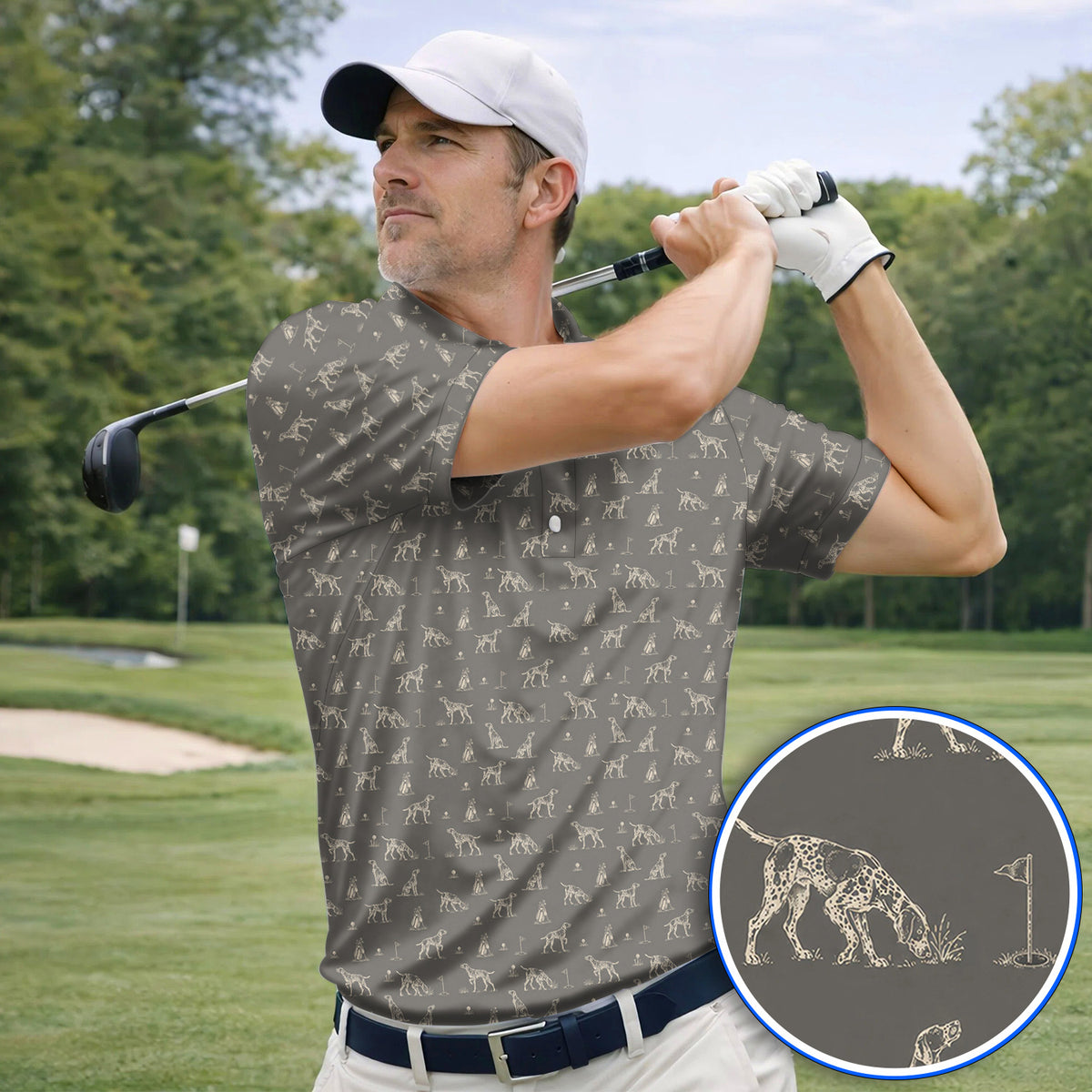 German Shorthaired Pointer Golf Shirt, Crazy Pointer Pattern Golf Polos, Golf Gift For Golfer