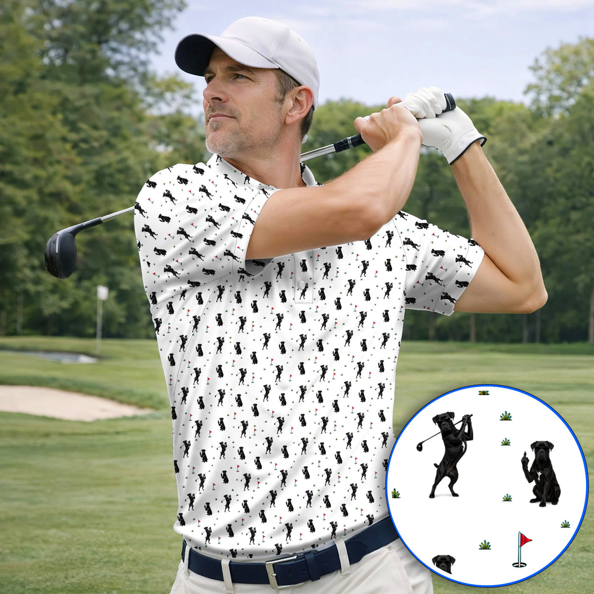 Cane Corso Middle Finger Golf Polos, Black Cane Corso Golf Pattern Shirt for Dog Lovers, Funny Golf Gift for Golfers