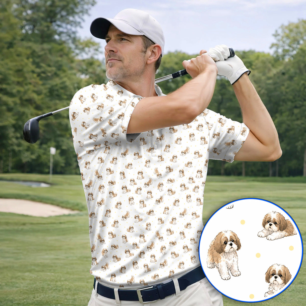 Funny Shih Tzu Golf Shirt, Cute Shih Tzu Pattern Golf Polos, Golf Gift For Golfer