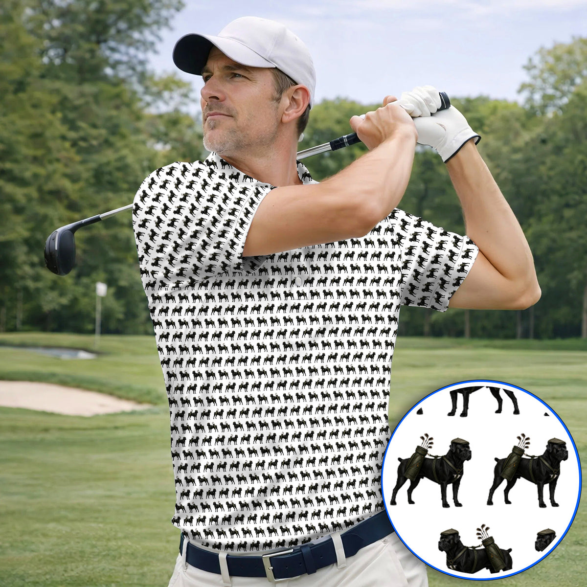 Cane Corso Pattern Golf Polos, Black Cane Corso Golf Shirt for Dog Lovers, Crazy Golf Gift for Golfers