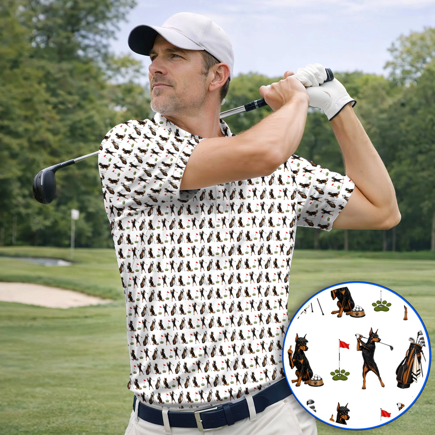 Doberman Golf Shirt, Funny Doberman Pattern Golf Polos, Dog Lover Golf Gift