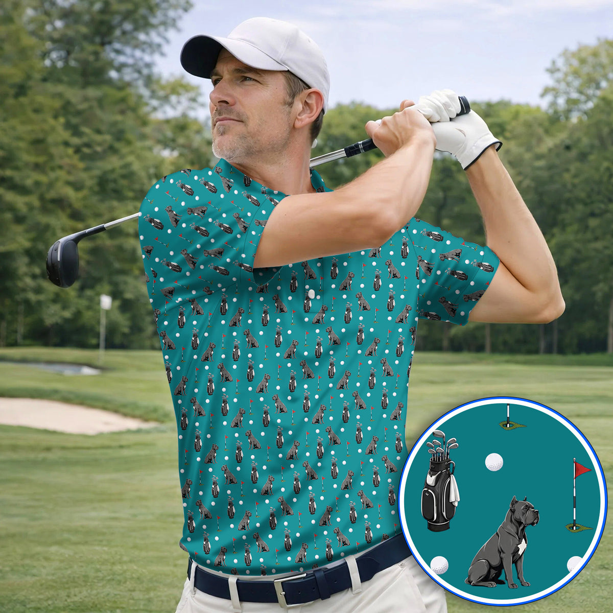 Funny Cane Corso Pattern Golf Shirt, Black Cane Corso Golf Polos for Dog Lovers, Golf Gift for Golfers