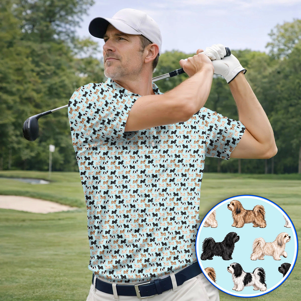 Funny Havanese Golf Polos, Havanese Dog Pattern Golf Shirt, Golf Gift For Golfers