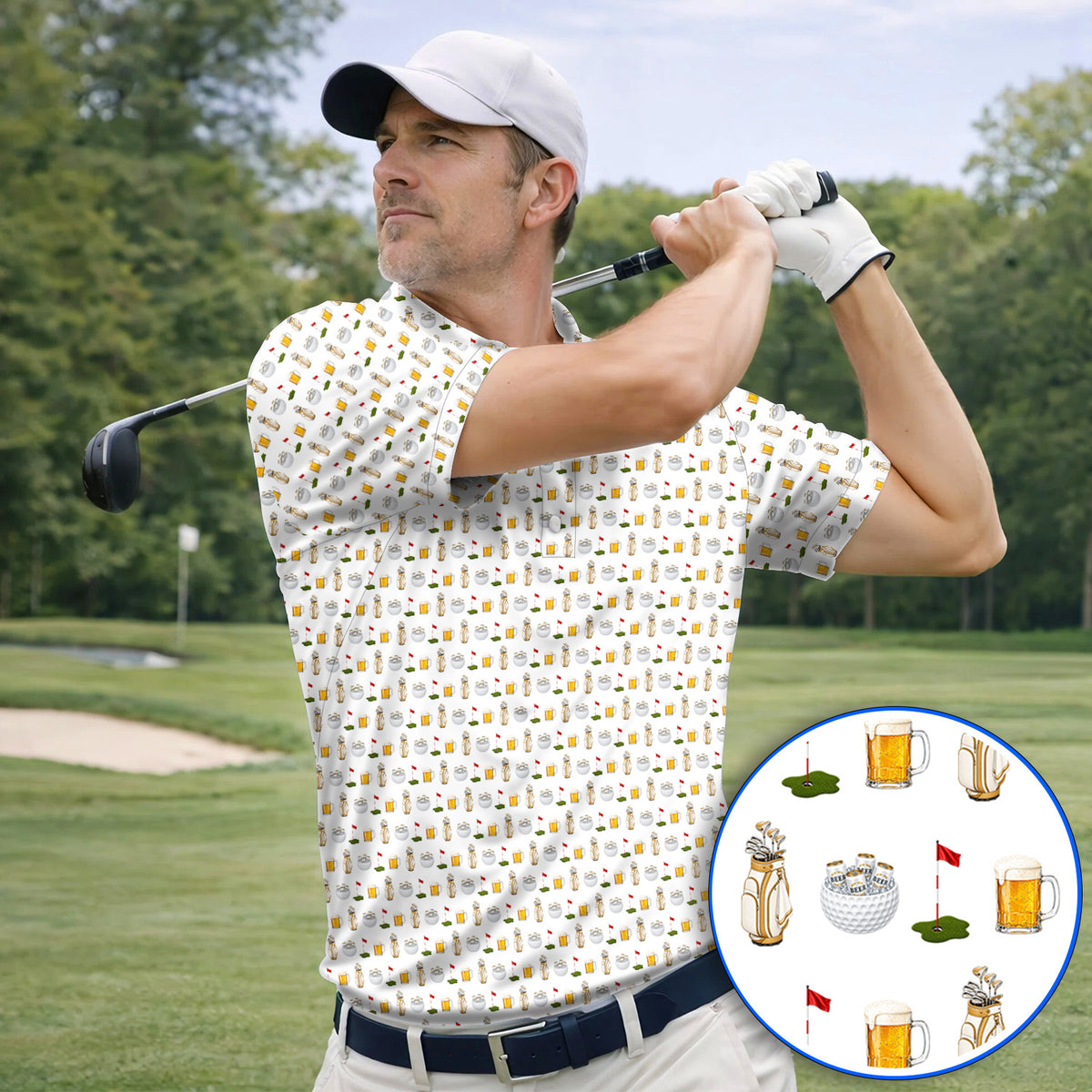 Crazy Beer Pattern Golf Polos, Beers Golf Shirt, Golf Gift For Golfer