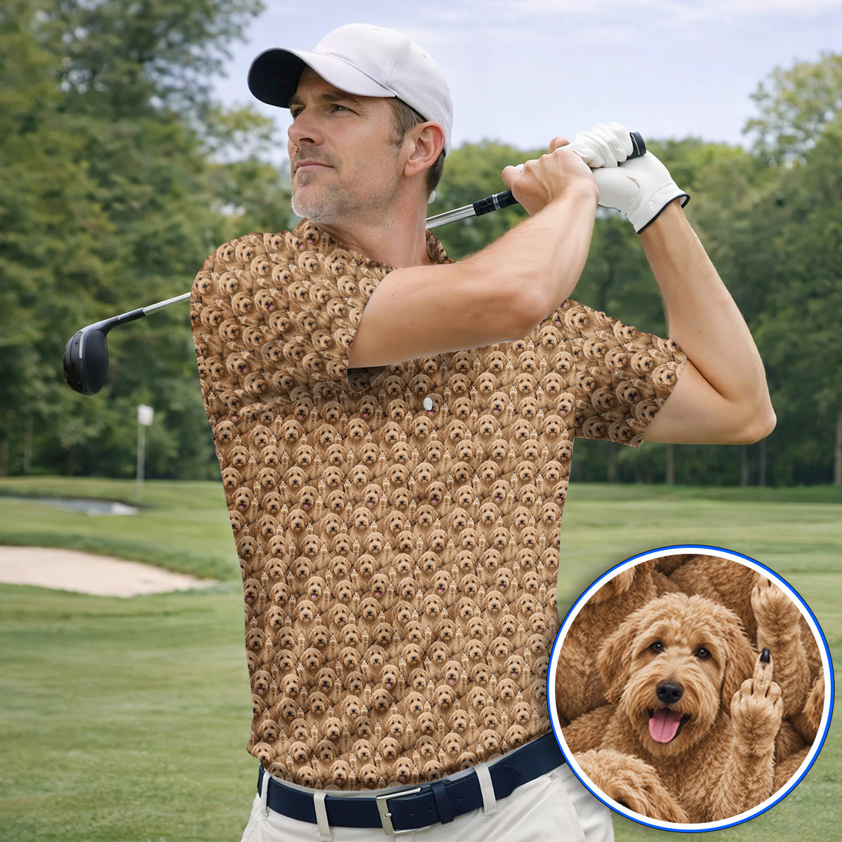 Goldendoodle Golf Polos, Funny Dog Pattern Golf Shirt, Golf Gift For Golfers