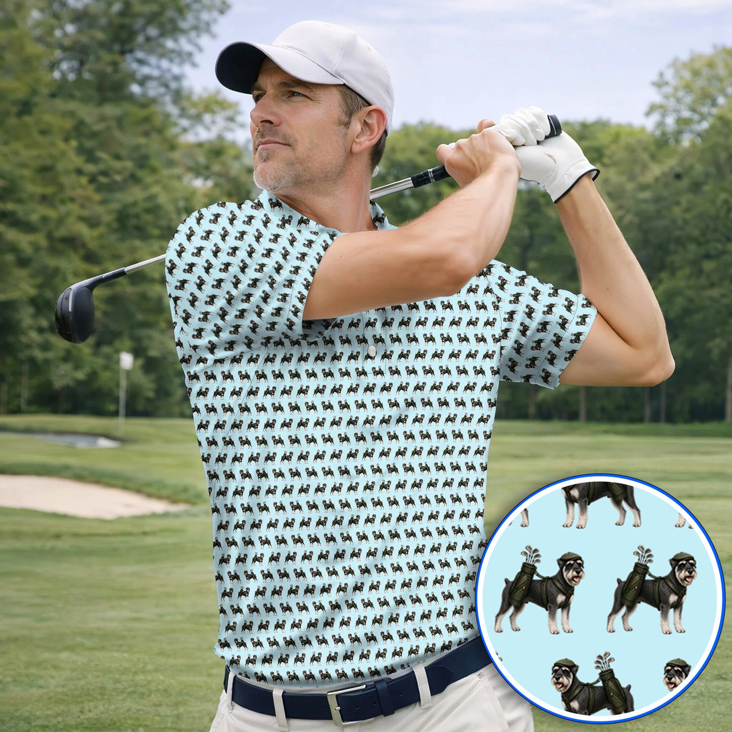 Miniature Schnauzer Golf Cart Shirt, Funny Golf Schnauzer Pattern Golf Polos, Gift For Golf Lovers