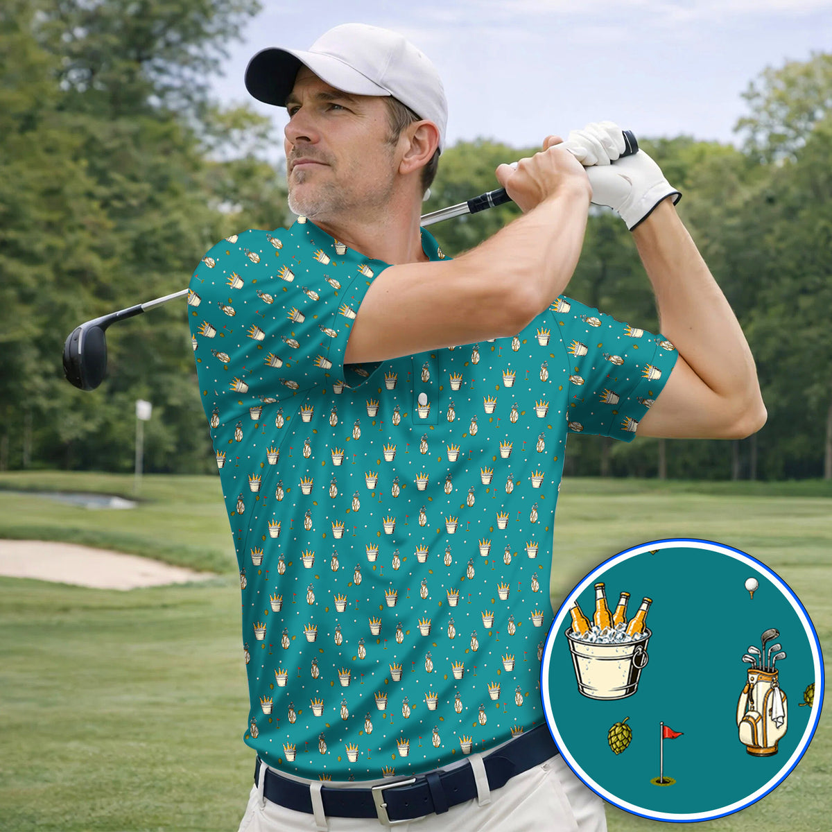 Crazy Beer Pattern Golf Shirt, Beers Golf Polos, Golf Gift For Golfer