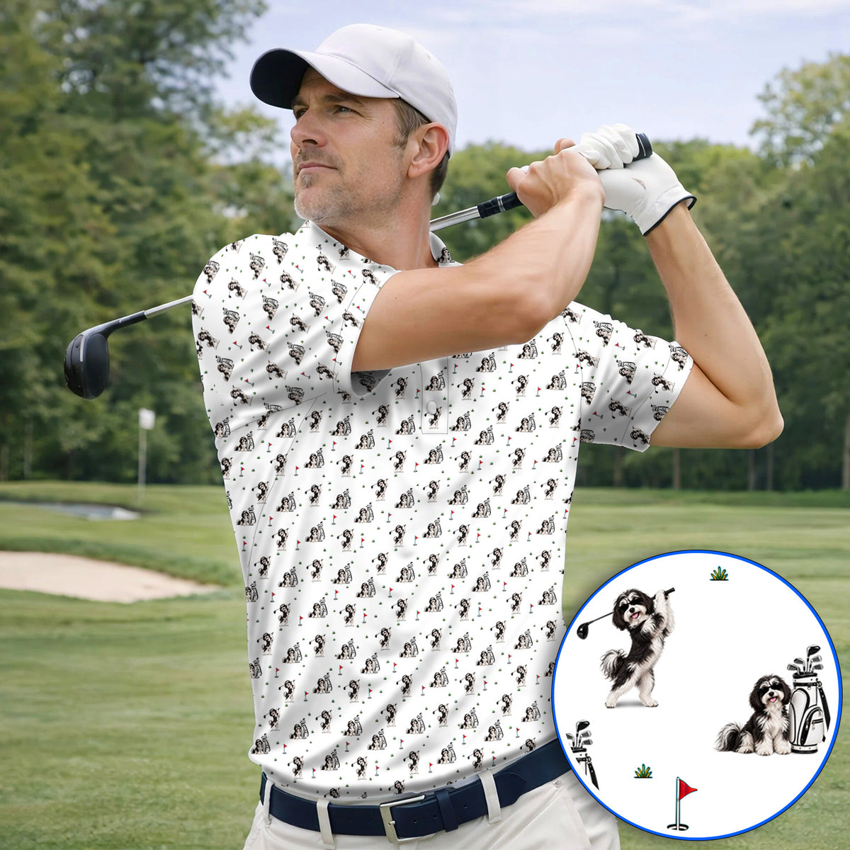 Havanese Pattern Golf Polos, Havanese Golf Shirt, Funny Golf Gift for Golfer