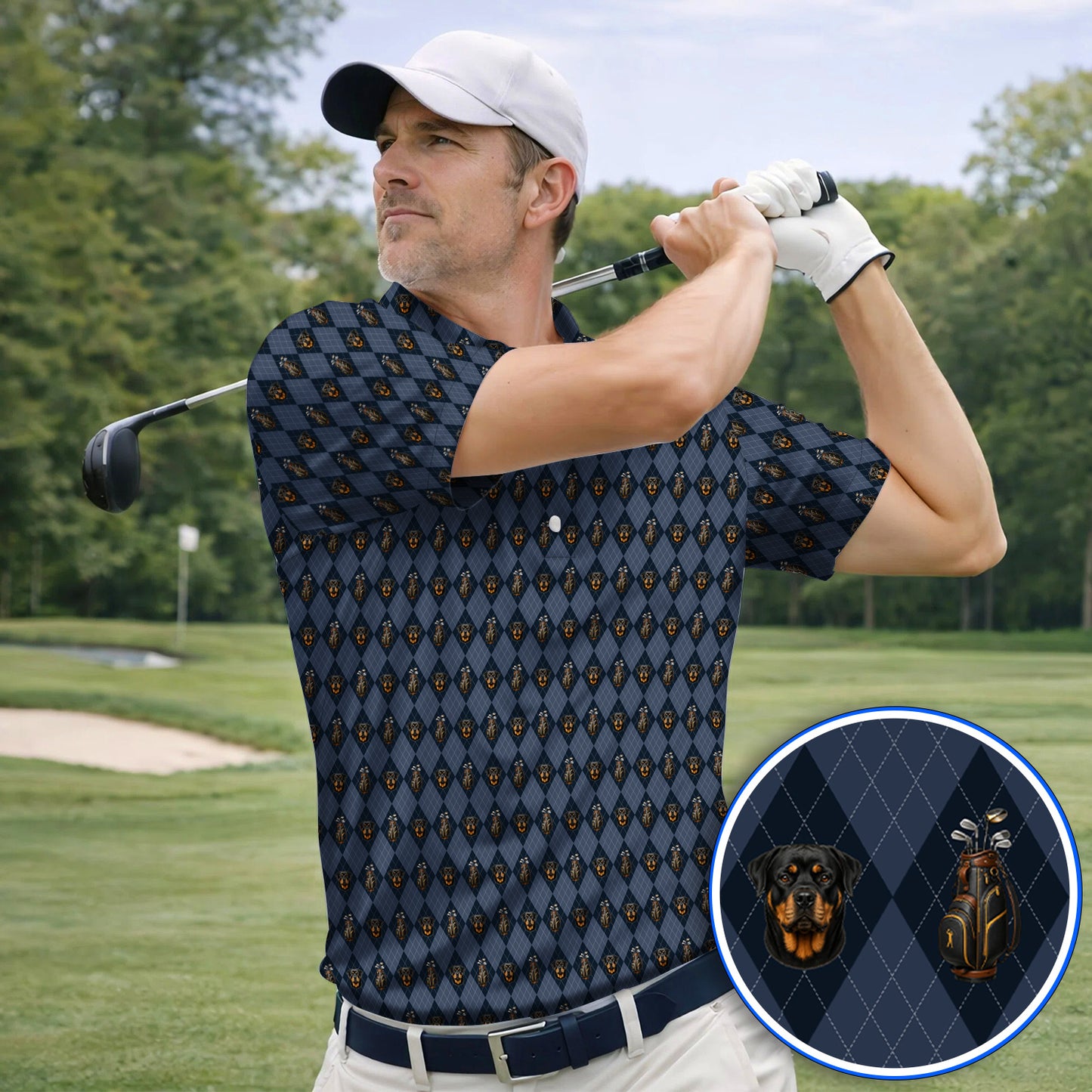 Rottweiler Argyle Pattern Golf Polos, Crazy Rottweiler Golf Shirt, Dog Lover Golf Gift