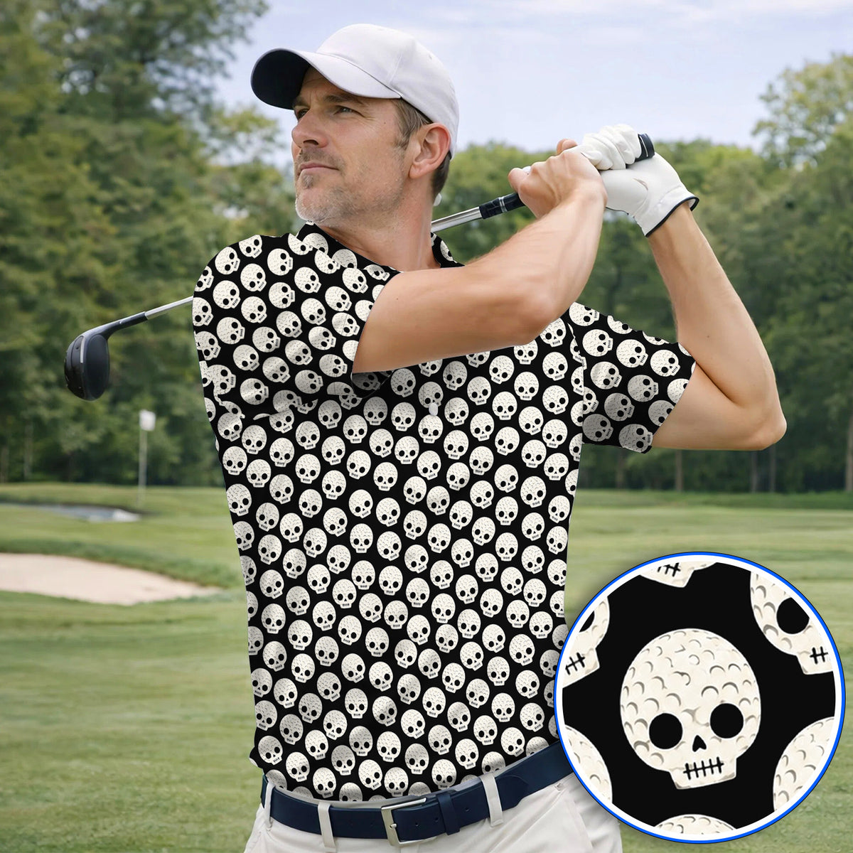 Crazy Skeleton Golf Shirt, Skeleton Pattern Golf Polos, Golf Gift For Golfer