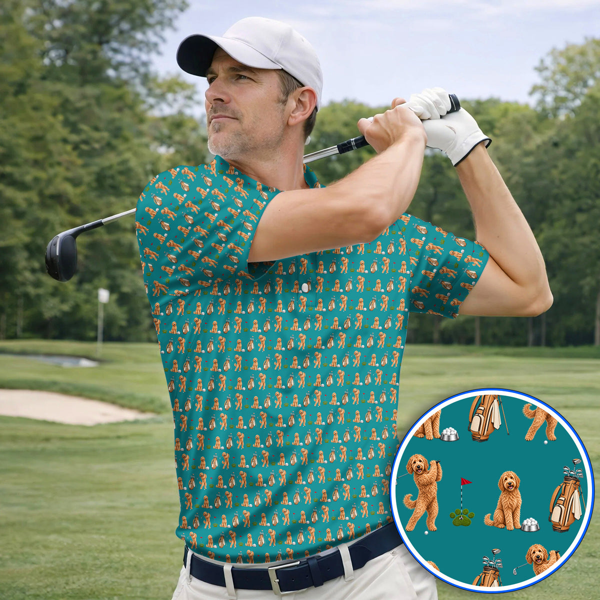 Goldendoodle Golf Polos, Dog Pattern Golf Shirt, Funny Golf Gift For Golfers