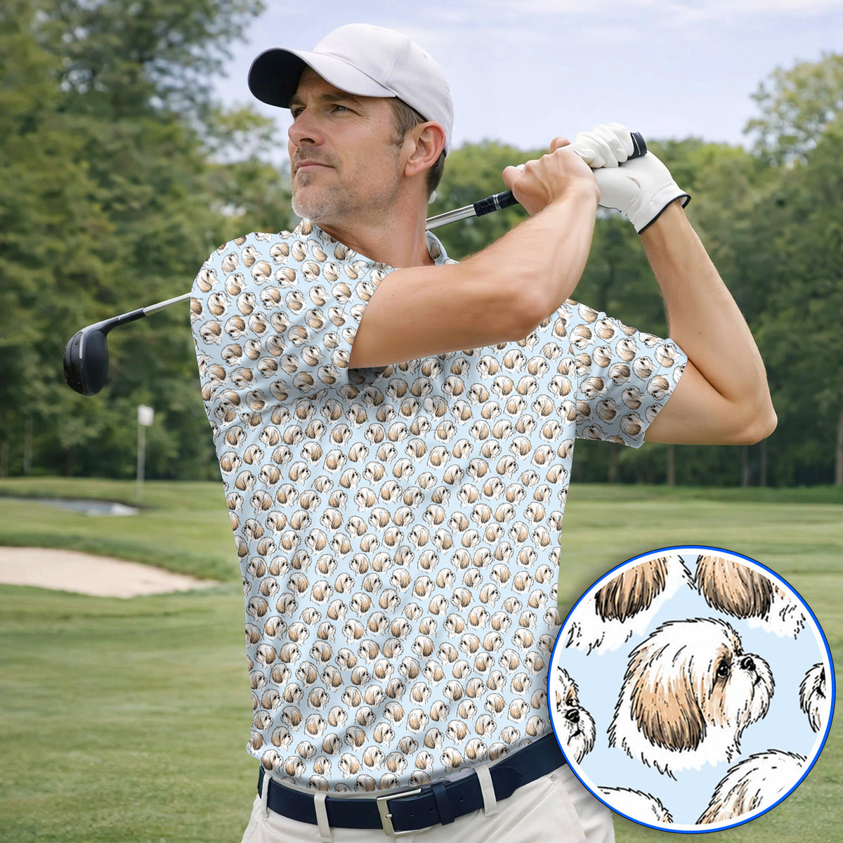 Shih Tzu Golf Shirt, Cute Shih Tzu Pattern Golf Polos, Crazy Golf Gift For Dog Lover