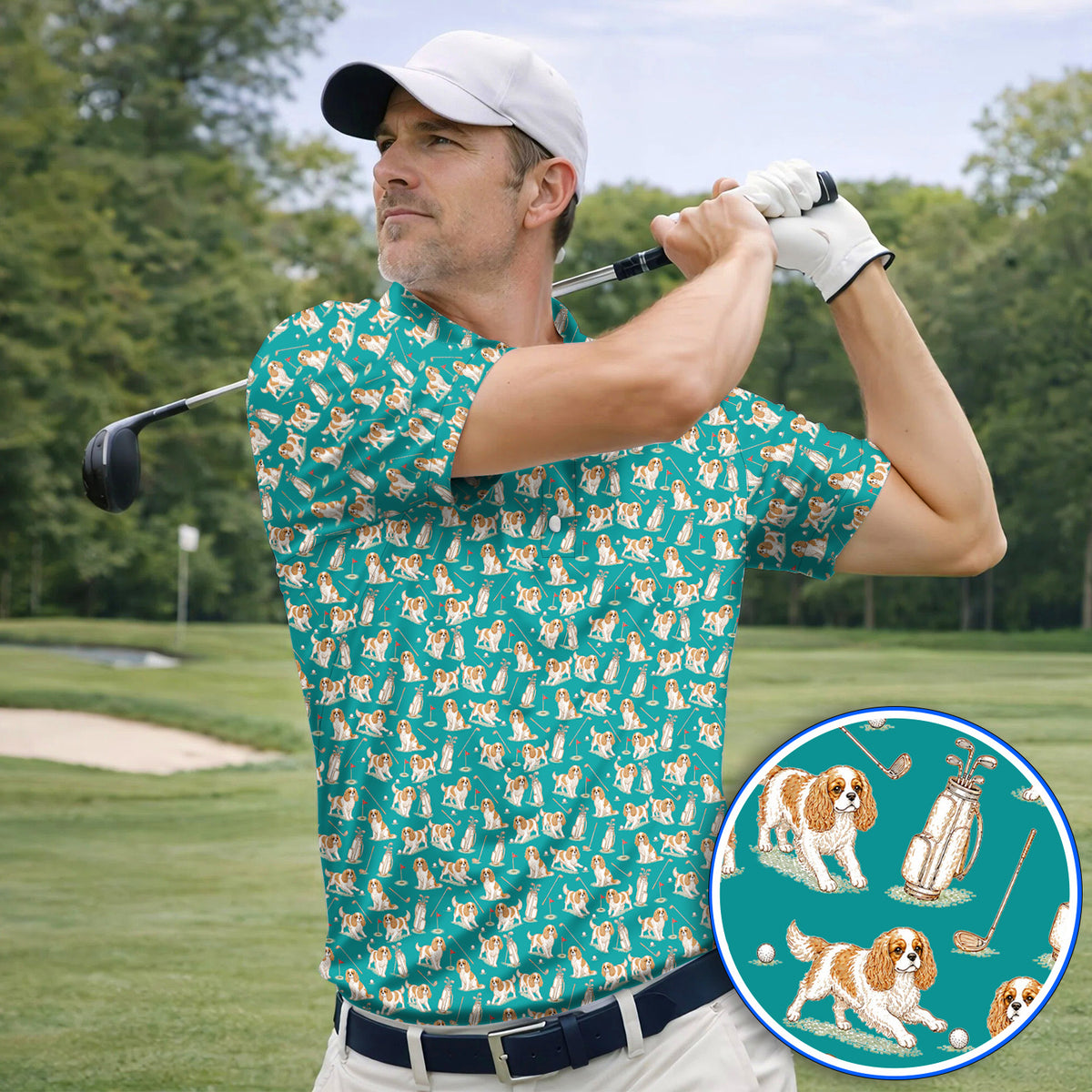 Crazy Cavalier King Charles Spaniel Golf Shirt, Funny Cavalier Golf Polos, Golf Gift For Golfer