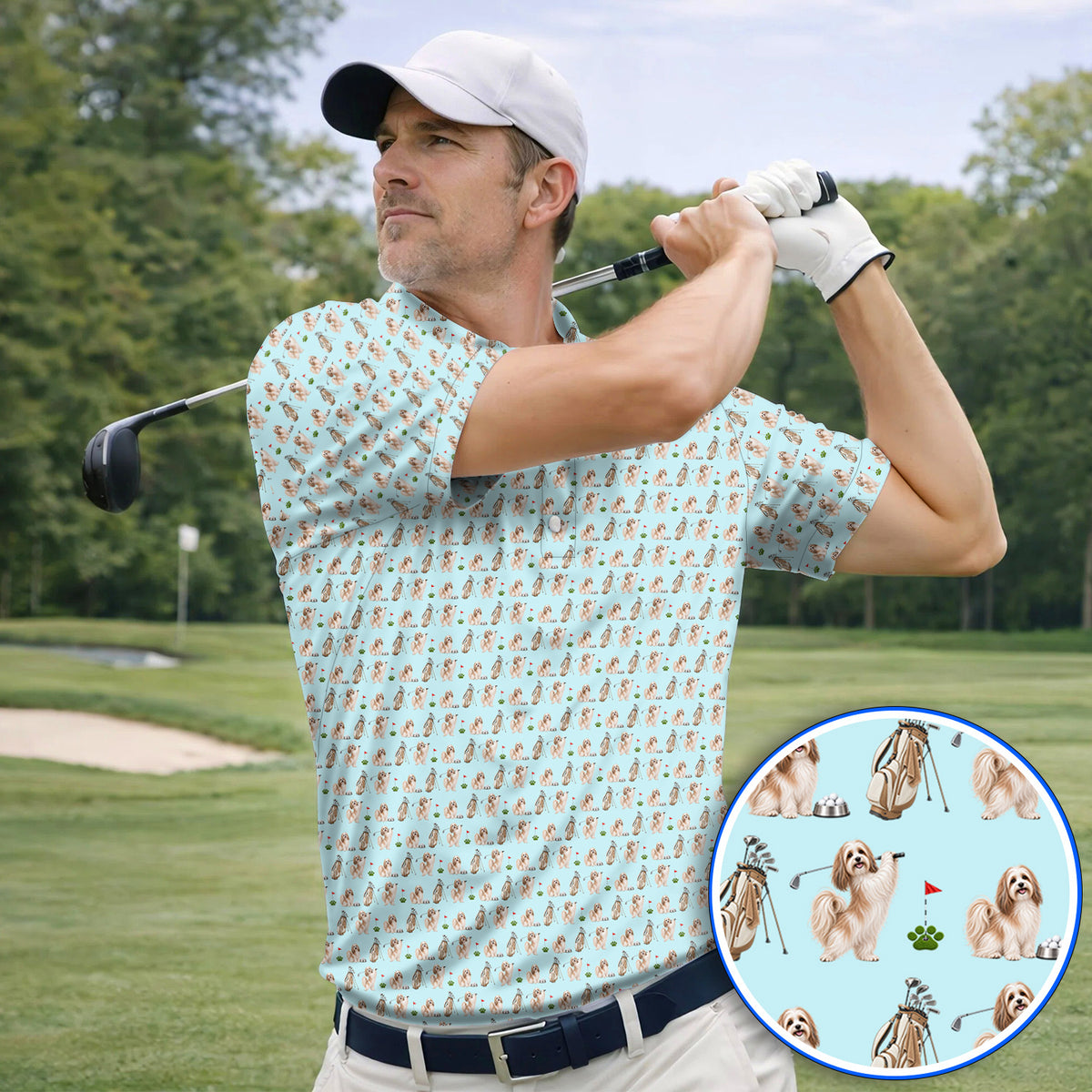 Havanese Golf Polos, Funny Havanese Pattern Golf Shirt, Golf Gift For Dog Lovers
