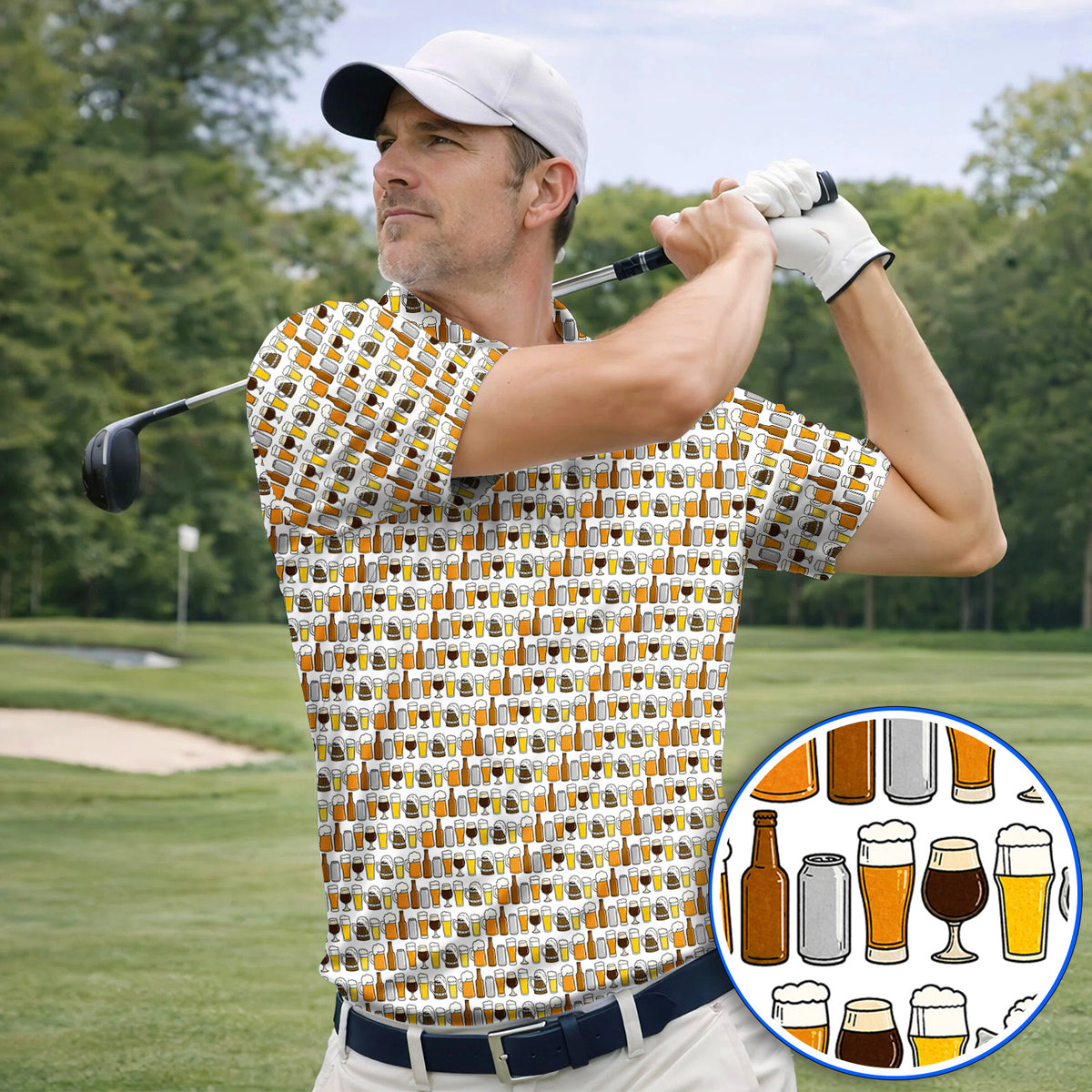 Beer Pattern Golf Polos, Funny Beer Lover Golf Shirt, Golf Gift For Beer Lovers