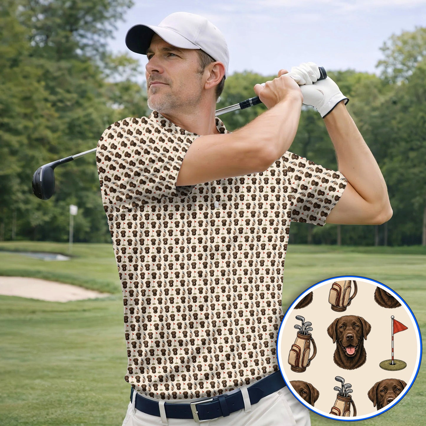 Chocolate Labrador Retriever Golf Shirt, Funny Chocolate Lab Pattern Golf Polos, Dog Lover Golf Shirt