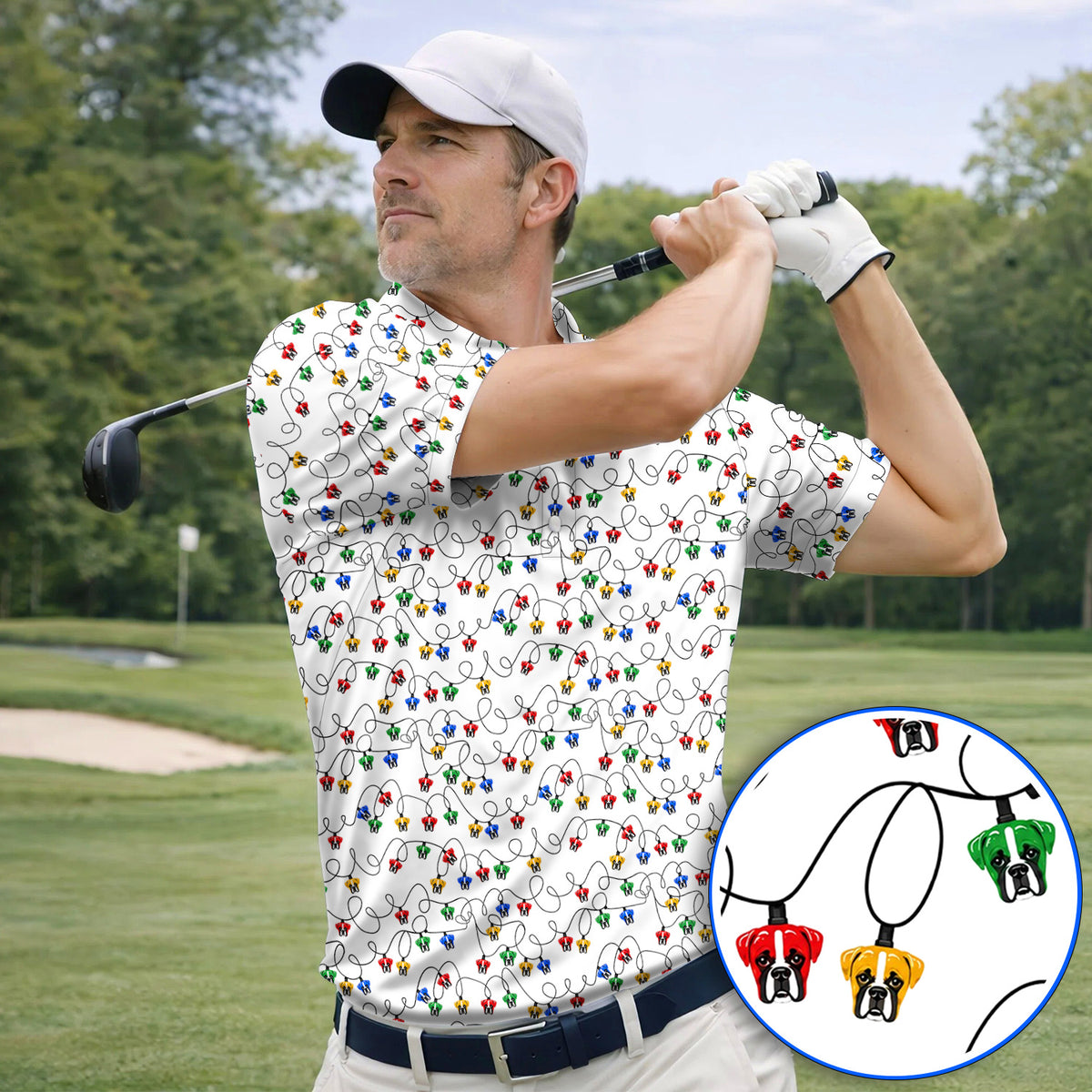 Boxer Dog Golf Polos, Colorful Boxer Pattern Golf Shirt, Funny Dog Lover Golf Gift