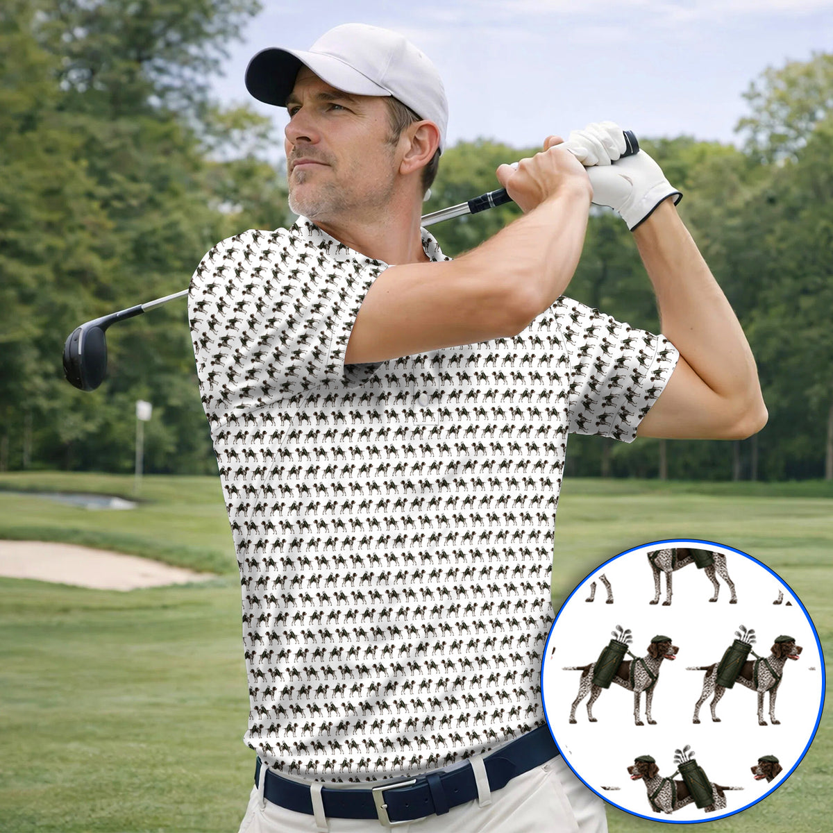 Crazy German Shorthaired Pointer Golf Shirt, Pointer Pattern Golf Polos, Golf Gift For Golfer