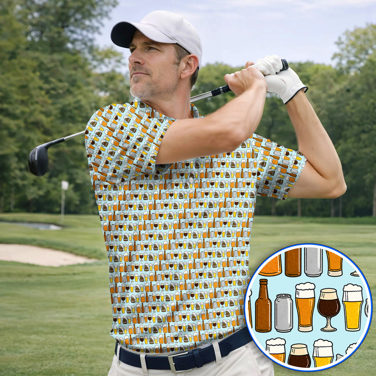 Beer Pattern Golf Polos, Funny Beer Lover Golf Shirt, Golf Gift For Beer Lovers