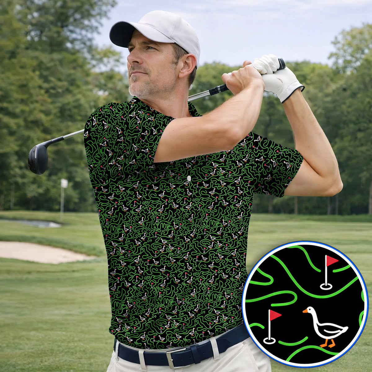 Goose Pattern Golf Shirt, Funny Goose & Golf Polos, Golf Gift For Golfer