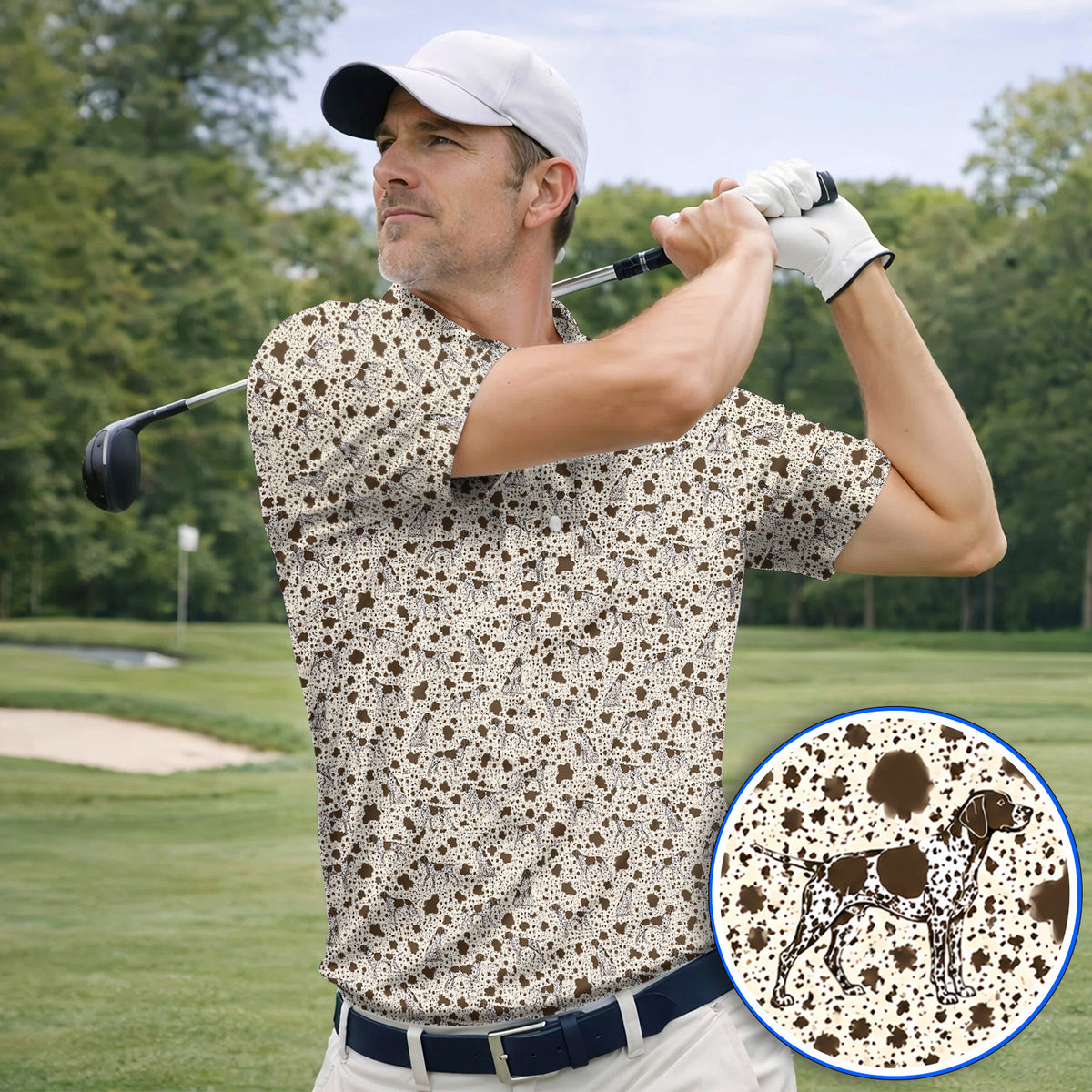 German Shorthaired Pointer Golf Shirt, Pointer Pattern Golf Polos, Crazy Golf Gift For Golfer