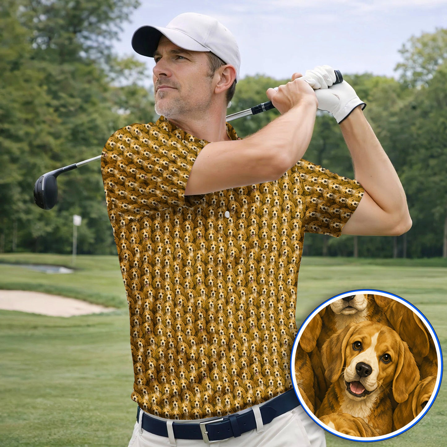 Beagle Pattern Golf Shirt, Beagle Dog Golf Polos, Funny Golf Gift For Golfer
