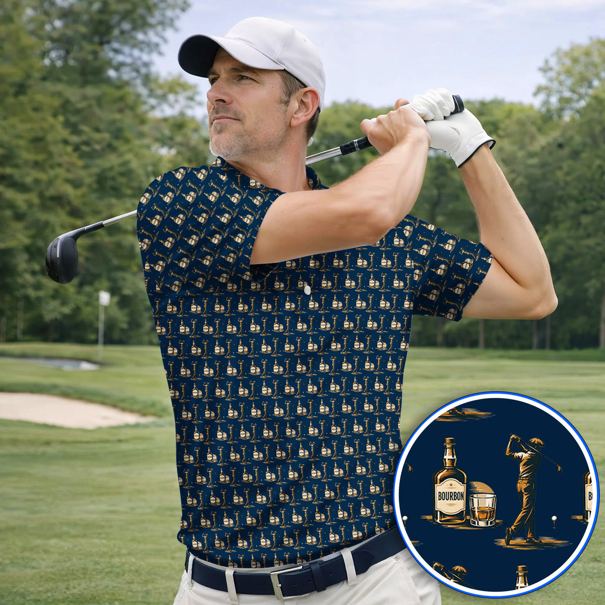 Bourbon Golf Polos, Whiskey Lover Golf Pattern Shirt, Funny Golf Gift For Golfer