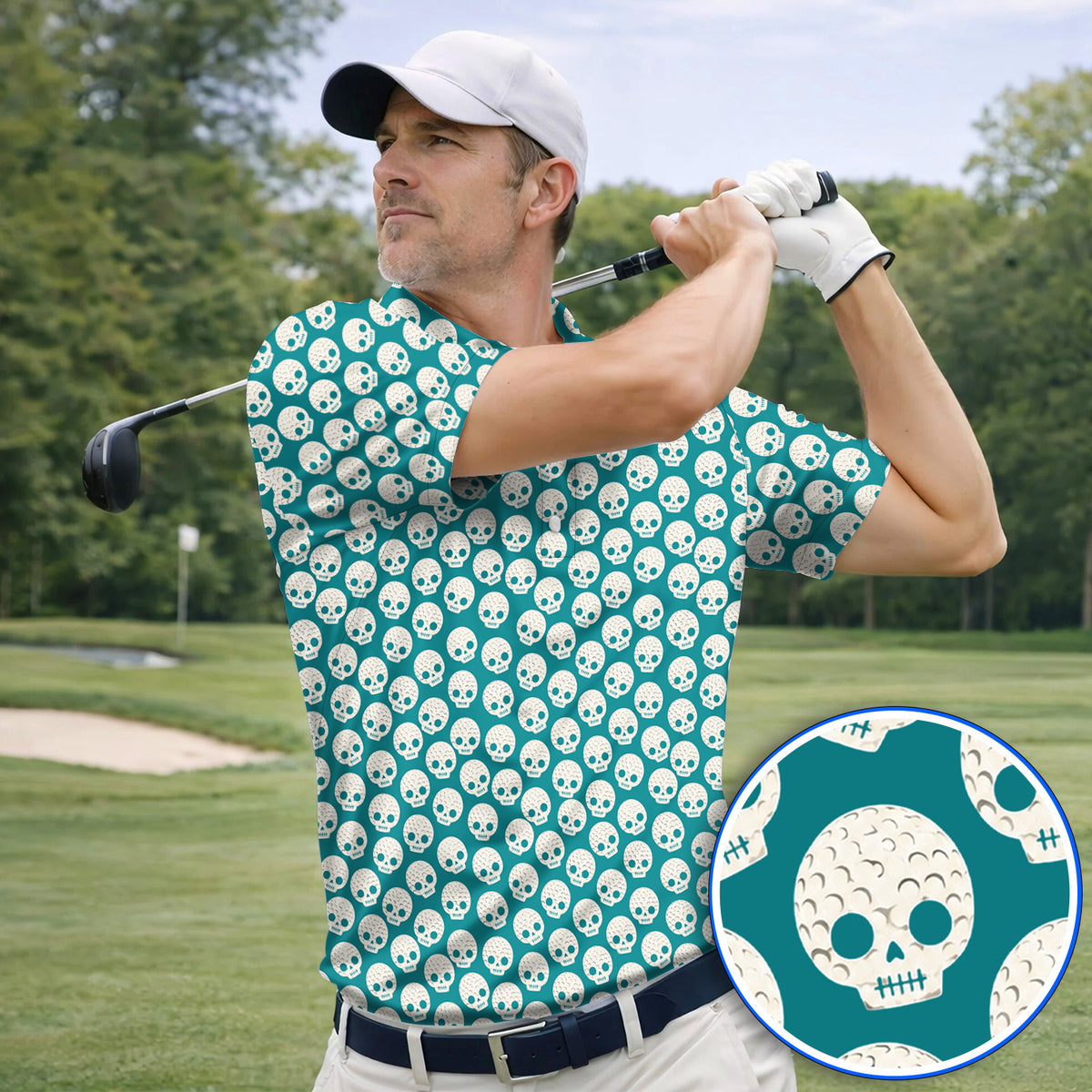 Crazy Skeleton Golf Shirt, Skeleton Pattern Golf Polos, Golf Gift For Golfer