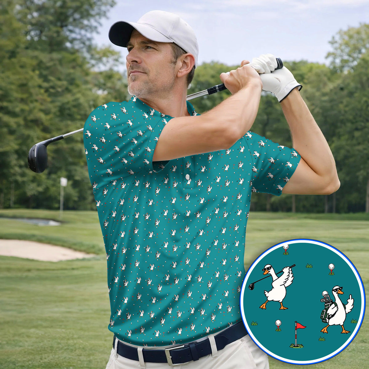 Crazy Goose Golf Shirt, Goose Golf Pattern Polos, Unique Golf Gift for Golfers