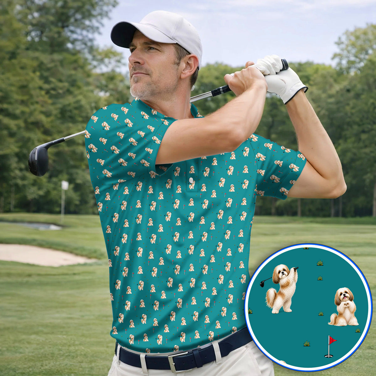 Funny Shih Tzu Golf Polos, Cute Shih Tzu Pattern Golf Shirt, Golf Gift For Dog Lovers