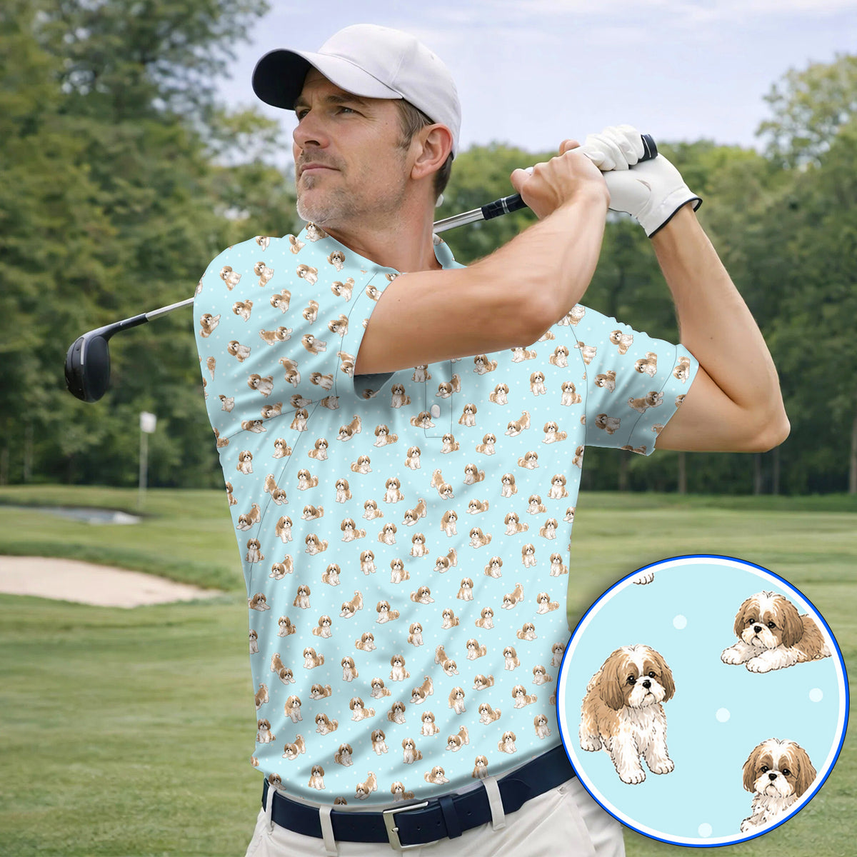 Funny Shih Tzu Golf Shirt, Cute Shih Tzu Pattern Golf Polos, Golf Gift For Golfer